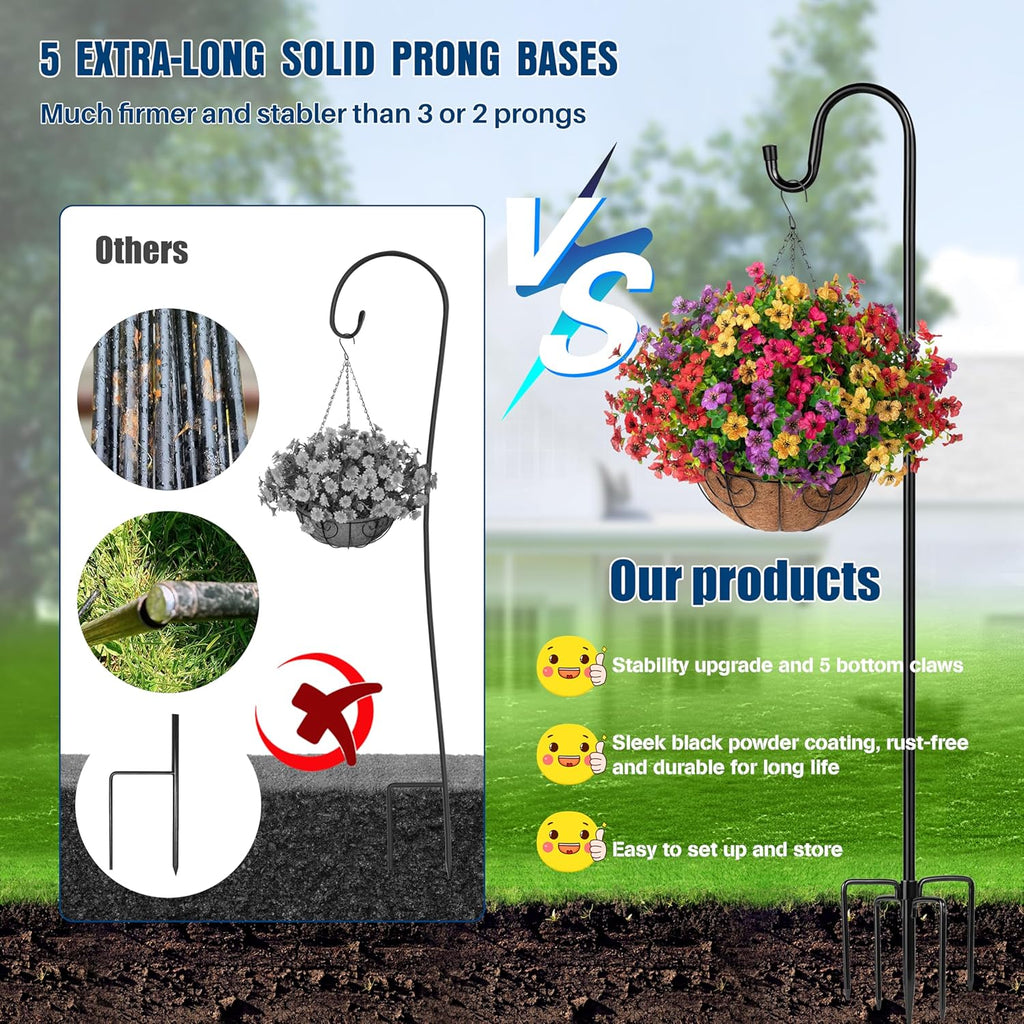 Ottsuls Shepherd Hooks with 5 Prongs Base for Outdoor - 76 Inch Adjustable Bird Feeder Pole for Outside Hanging, Garden, Hummingbird Feeder, Plant Baskets, Solar Light Lanterns, Wedding Decor (1 Pack)