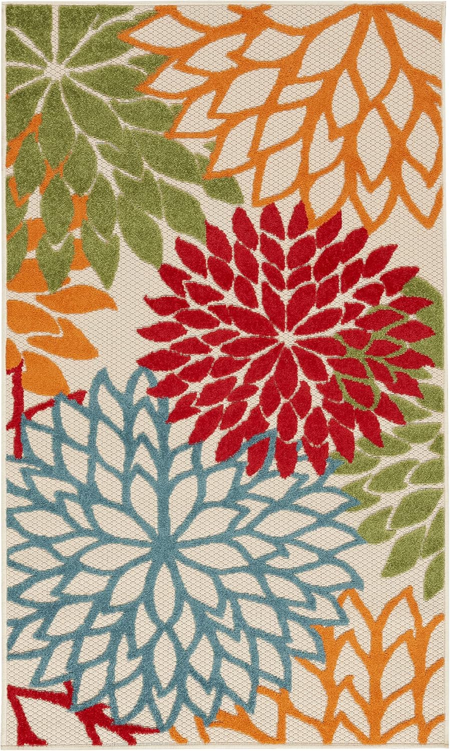 Nourison Aloha Indoor/Outdoor Green 3' x 5' Area Rug, Tropical, Botanical, Easy Cleaning, Non Shedding, Bed Room, Living Room, Dining Room, Deck, Backyard, Patio (3x5)