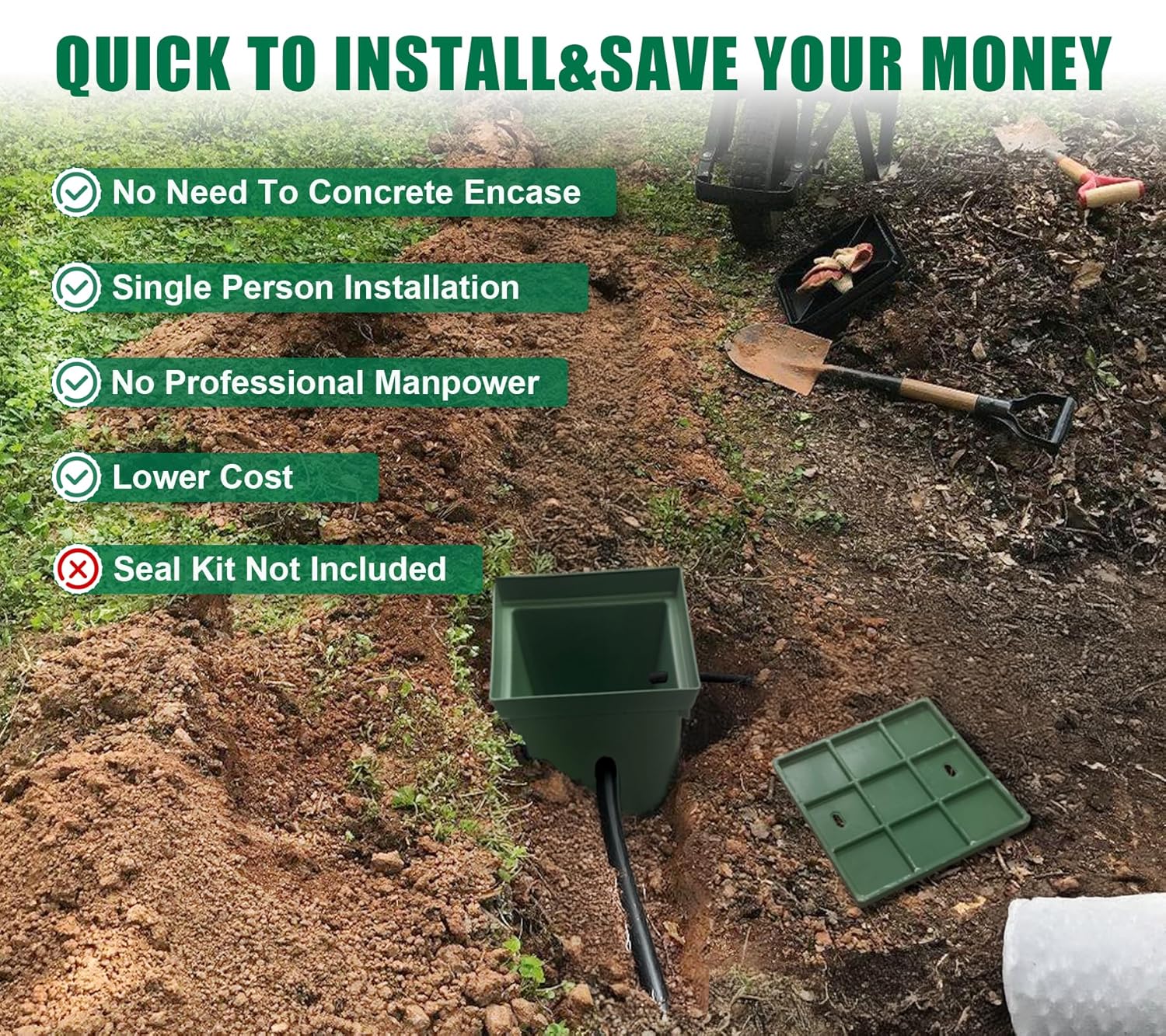 16x16x16in Underground Splice Boxes with Fiberglass Solid Cover,In Ground Pull Box Deep Enclosure Distribution Pit Electrical Junction Boxes Drillable Precast Tapered Pit for Cable Wiring