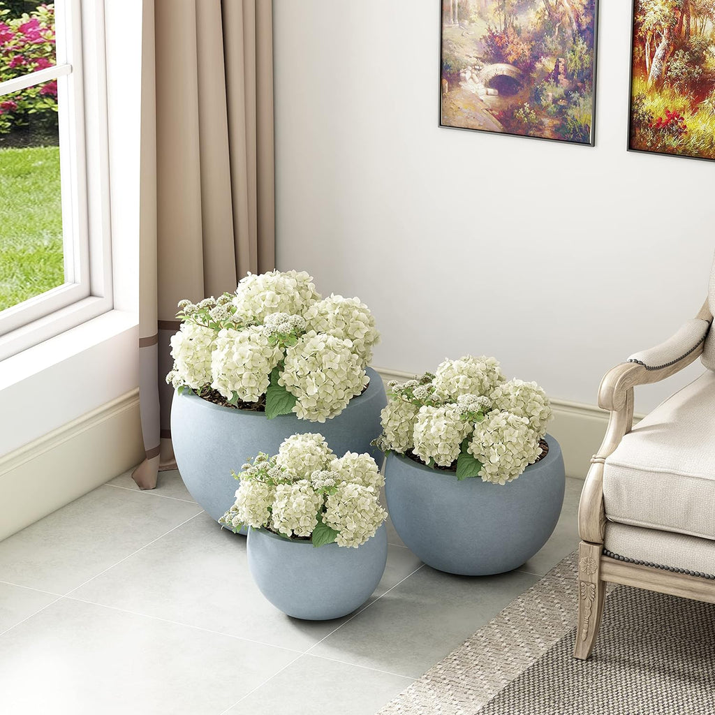 Kante 19.9",15.7",11.8" Dia Round Concrete Planter Set of 3, Outdoor/Indoor Large Bowl Plant Pots with Drainage Hole and Rubber Plug for Garden Patio Balcony Home, Gray