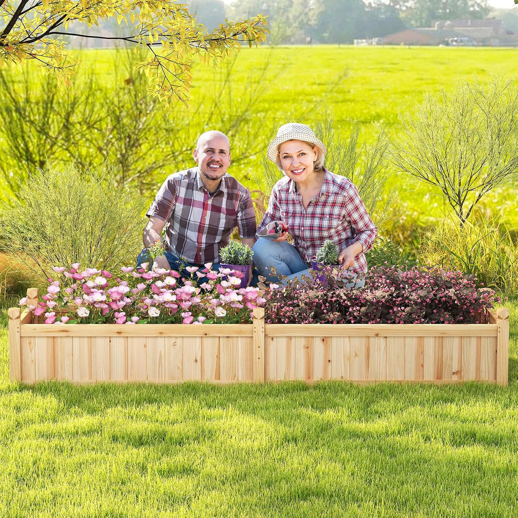 Giantex Wood Raised Garden Bed, Planting Bed with Corner Drainage, Non-Woven Liner for Growing Vegetables, Flowers, Herbs, Fruits, 89”x23.5”x16” Divisible Planter Box for Backyard, Garden, Lawn
