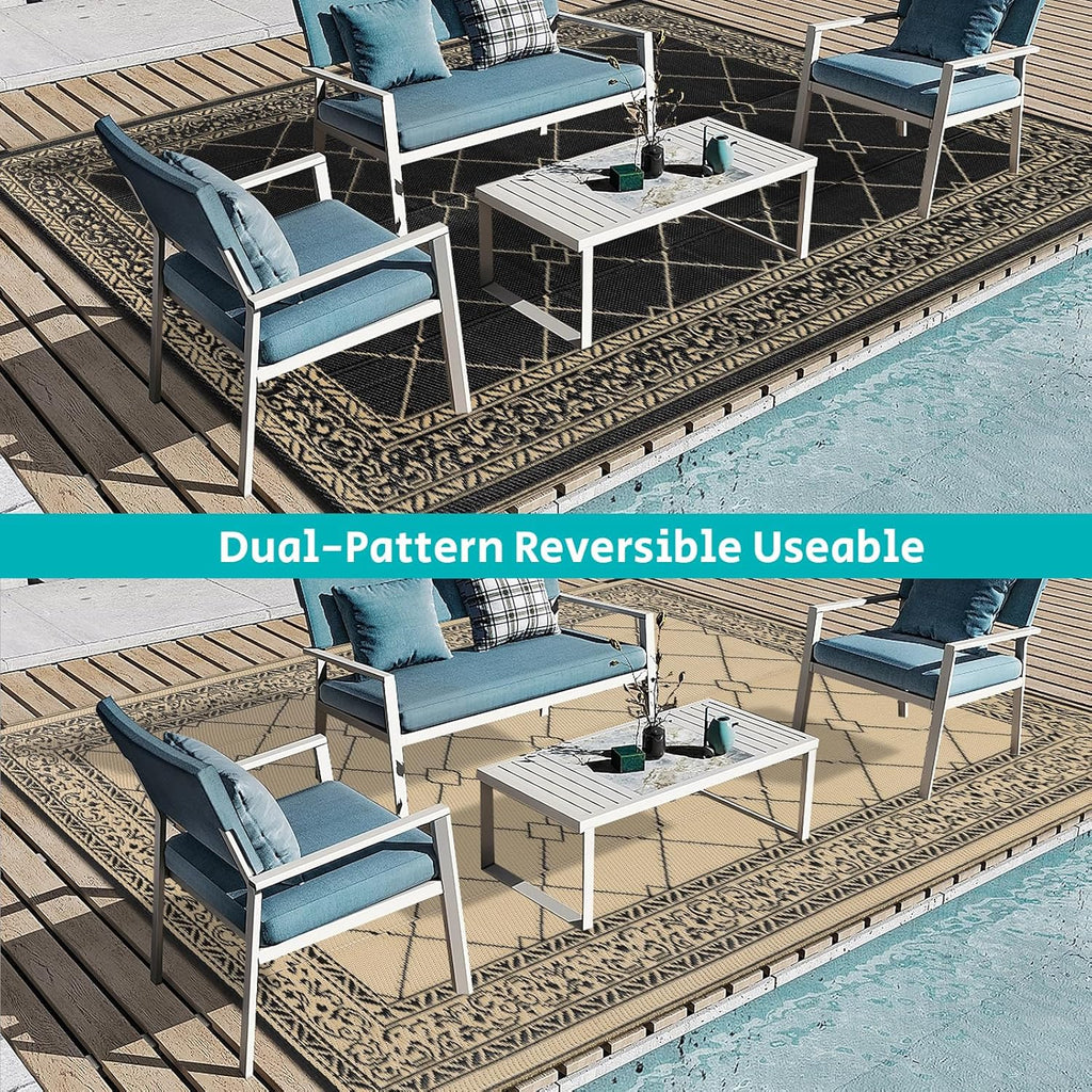 HEBE Outdoor Rug Waterproof 8x10, Reversible Plastic Straw Rug RV Camping Rug, Indoor Outdoor Patio Mat Clearance, Outside Carpet for Porch,Deck,Camper,Balcony,Backyard,Picnic