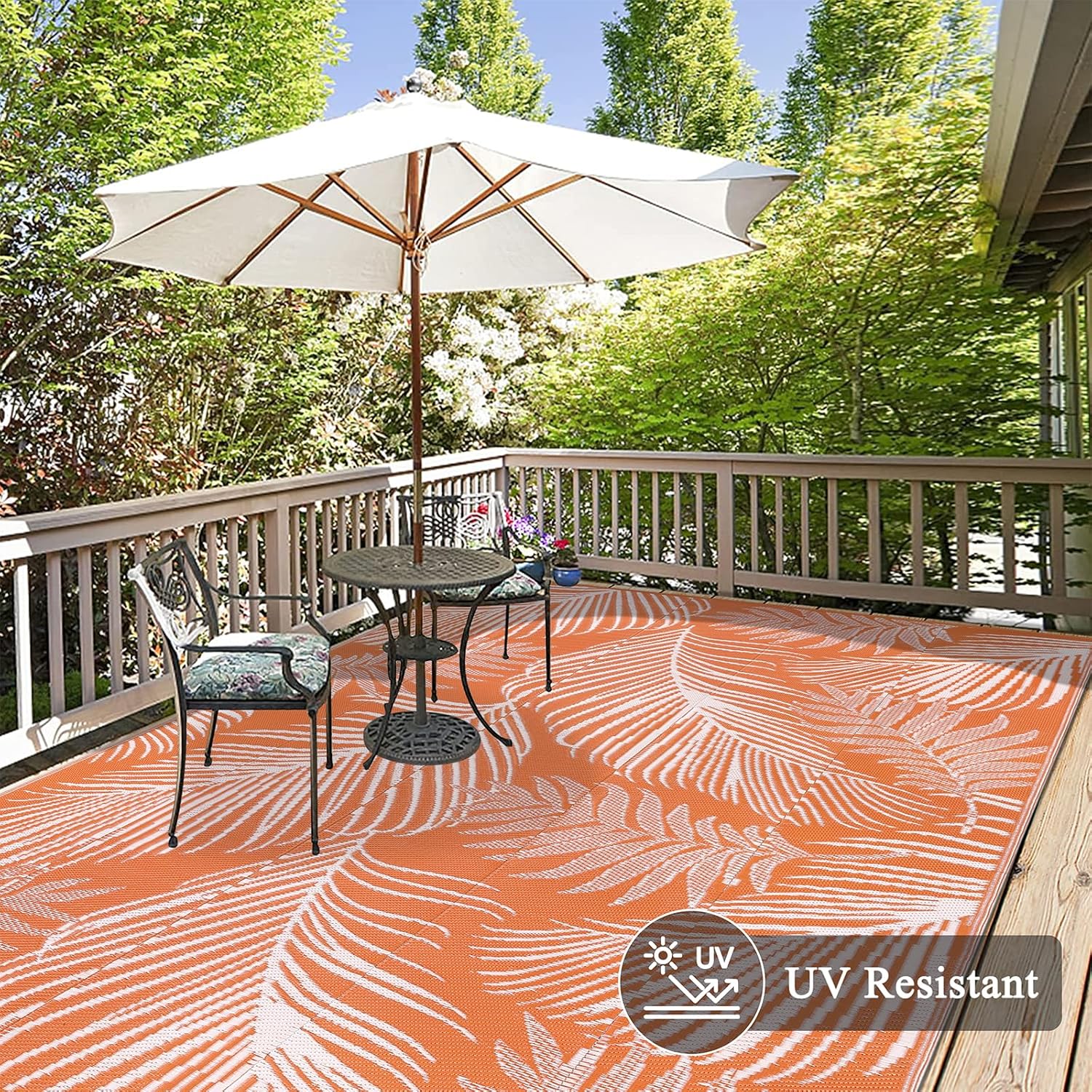 Pauwer Waterproof Outdoor Rug 6x9, Reversible Plastic Straw Patio Camping Rug, Indoor Outdoor RV Mat Carpet for Deck, Camper, Porch, Balcony, Backyard, Picnic, Leaf Orange