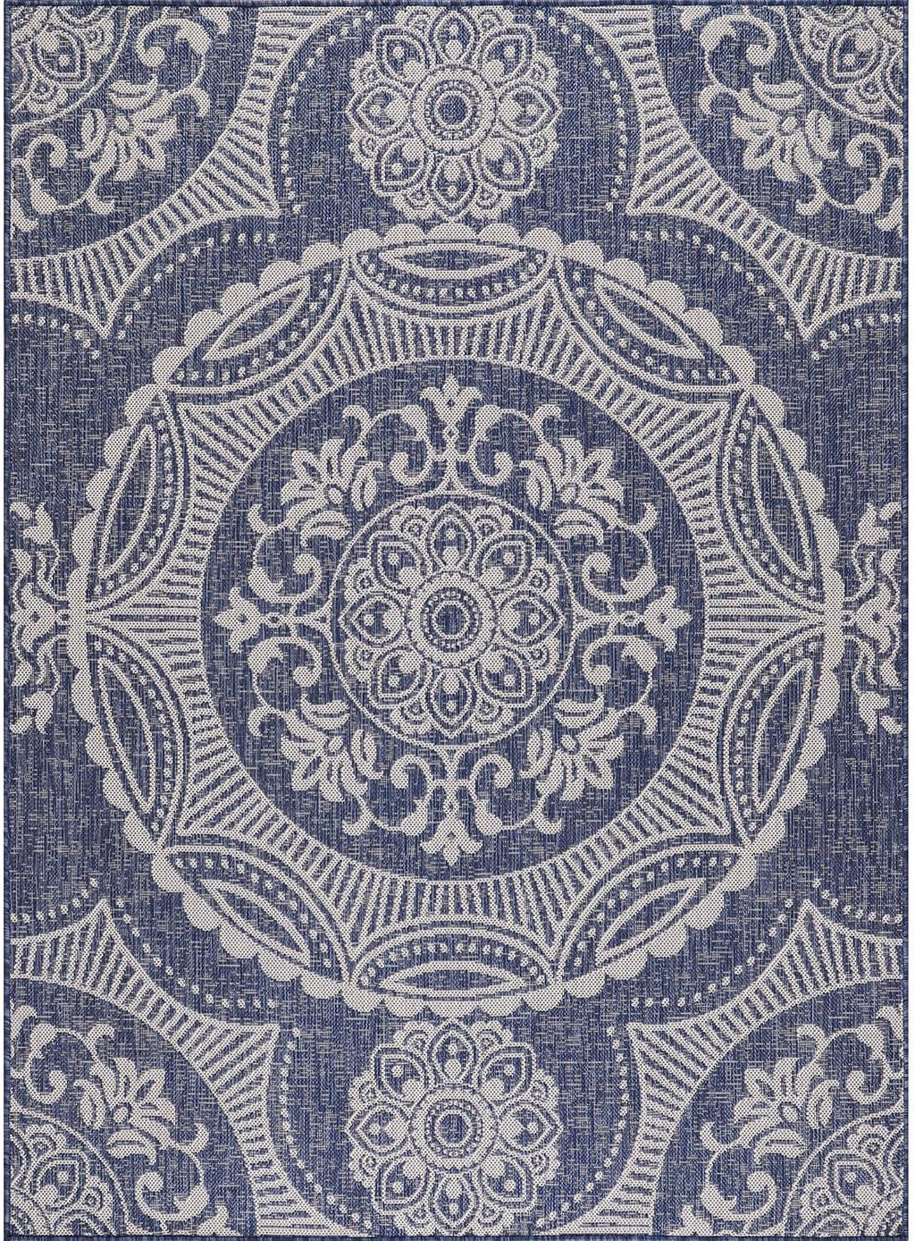 Medallion Outdoor Rug 9x12 Washable Outside Carpet for Indoor Patio Porch Waterproof Easy Cleaning Non Shedding Area Rugs Blue 9 x 12