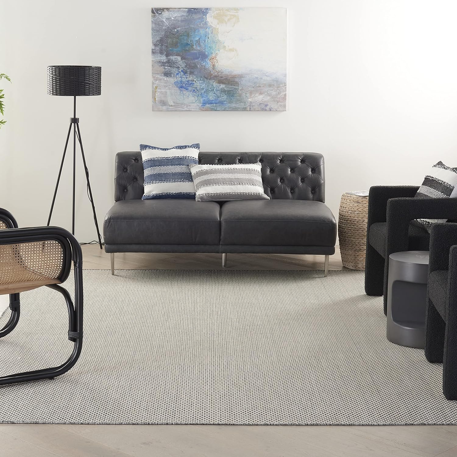 Nourison Home Courtyard 96" x 120" Fabric Indoor/Outdoor Rug in Ivory Charcoal