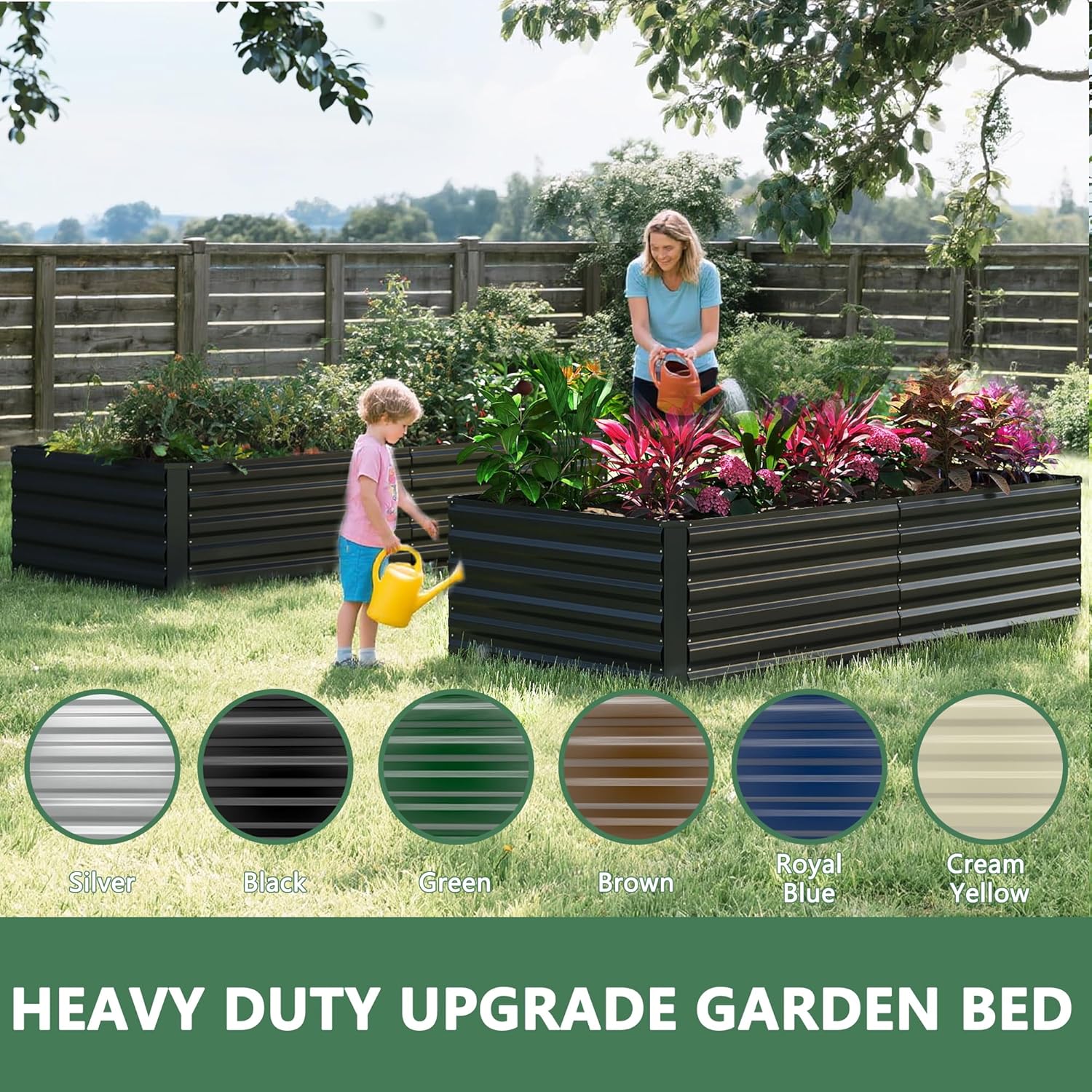 FOOWIN 4pcs 8x4x2ft Galvanized Raised Garden Bed, Planter Raised Garden Boxes Outdoor, Large Metal Raised Beds for Gardening, Garden Bed for Vegetables, Flowers, Herb,478 Gallon Capacity, Black