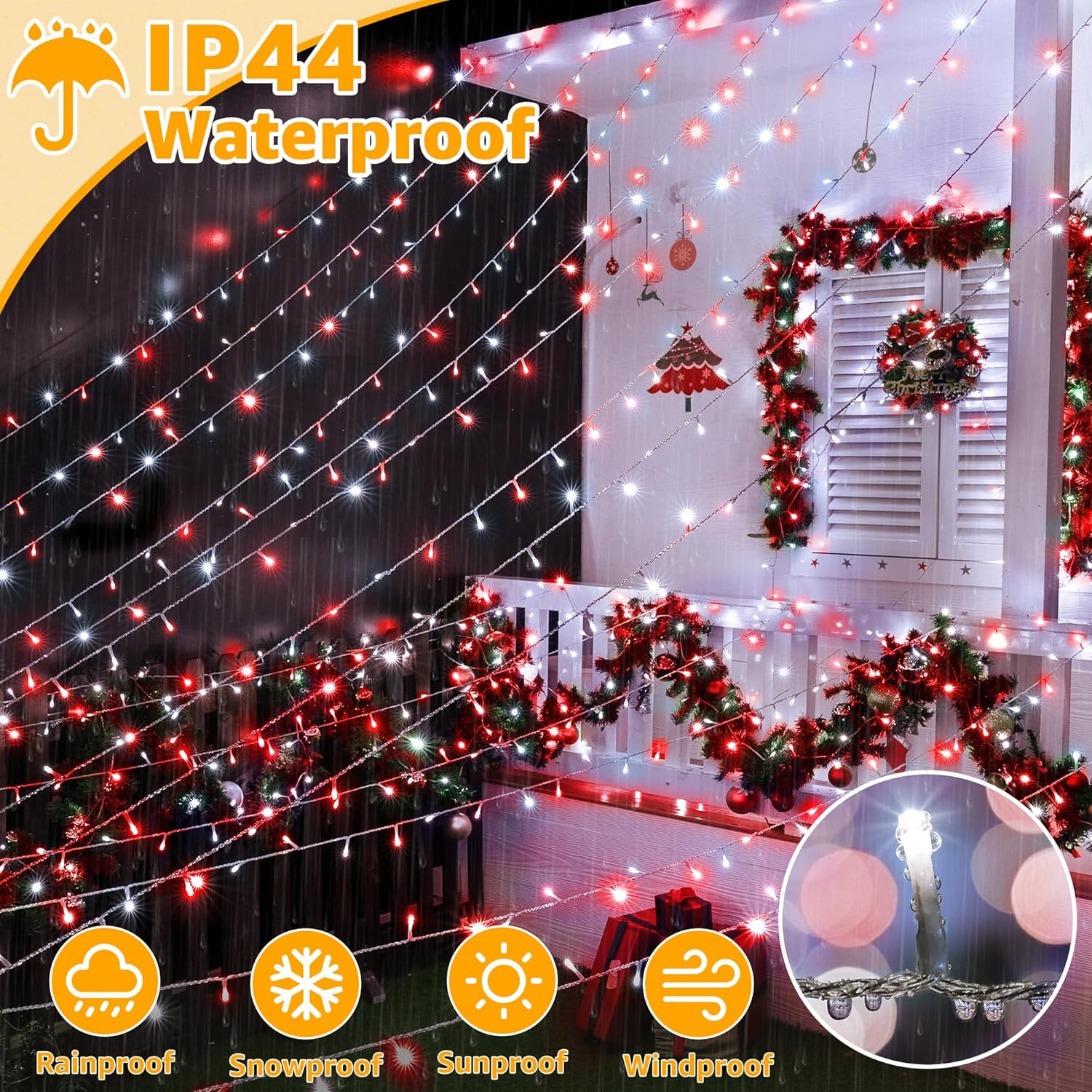 Ollny Christmas Lights Outdoor 800LED 262FT, Red and White Plug in Fairy Lights with Remote, 8 Modes Waterproof Timers Dimmable LED String Lights for Indoor House Outside Bedroom Patio Balcony