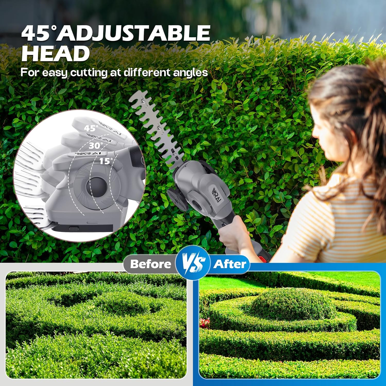 Cordless Hedge Trimmer, 2-in-1 Hedge Trimmer, Ultra Long Battery Life with Battery*2, high-Power and high-Capacity Grass Trimmer for Gardens, Yards and lawns, Including Charger