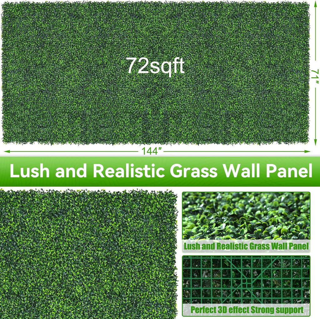 Artificial Boxwood Roll,71x144 in(72 sqft) UV-Anti Faux Ivy Grass Wall Backdrop for Balcony Privacy, Fake Grennery Wall Decor for Garden, Patio, Backyard