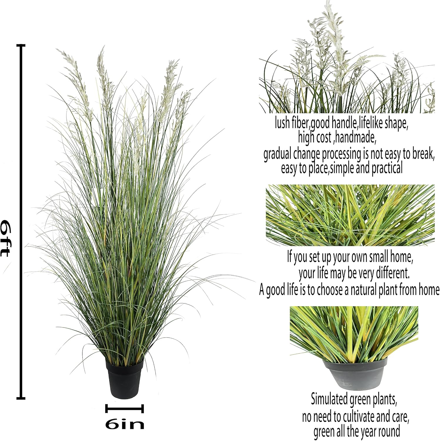 Artificial Pampas Grass Plant, 6FT Tall Faux Plants Indoor Home Decorative Artificial Plants & Flowers in Pot, Fake House Plant