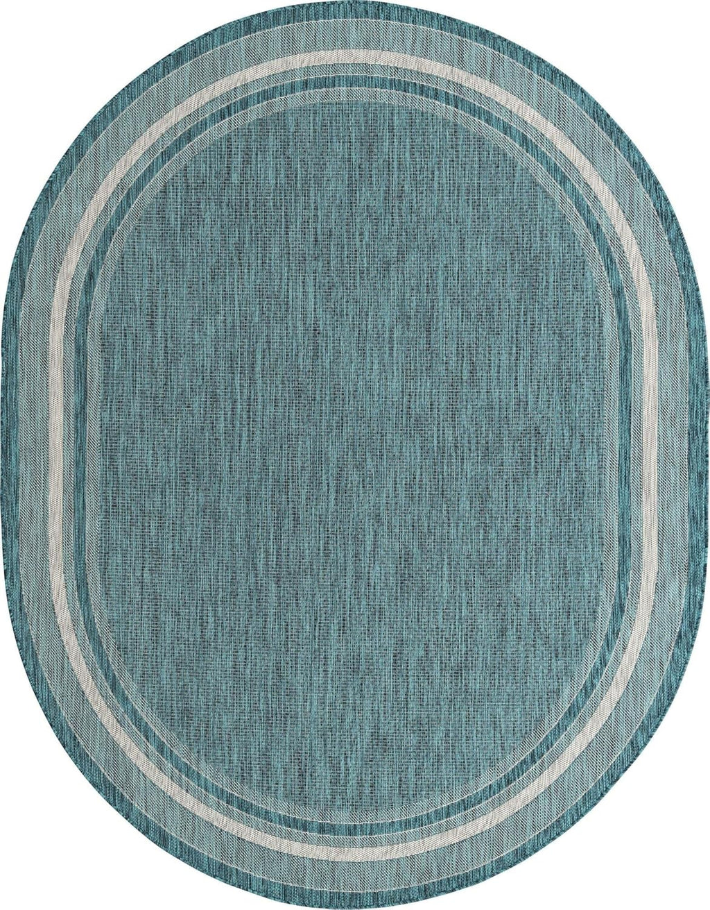 Unique Loom Outdoor Border Collection Area Rug - Soft Border (7' 10" x 10' Oval, Teal/ Ivory)