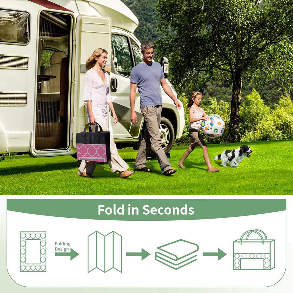 GENIMO 6' x 9' Outdoor Rug Waterproof for Patio Decor, Foldable Reversible Plastic Straw Area Rugs Mat for Camper, Outside Carpet for Rv, Deck, Porch, Picnic, Beach, Balcony, Pink & Grey