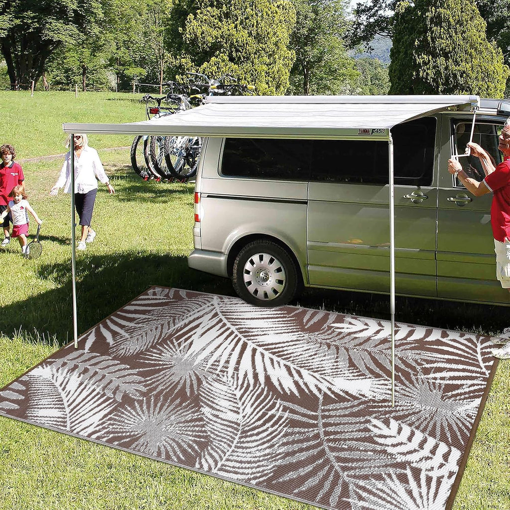 HiiARug Outdoor Rug 6x9Ft Outdoor Plastic Straw Rug Waterproof Outdoor Rugs for Patios Clearance Large Reversible Patio Mat Outdoor Area Rug for Patios Deck Beach RV Camper Backyard,Brown&White