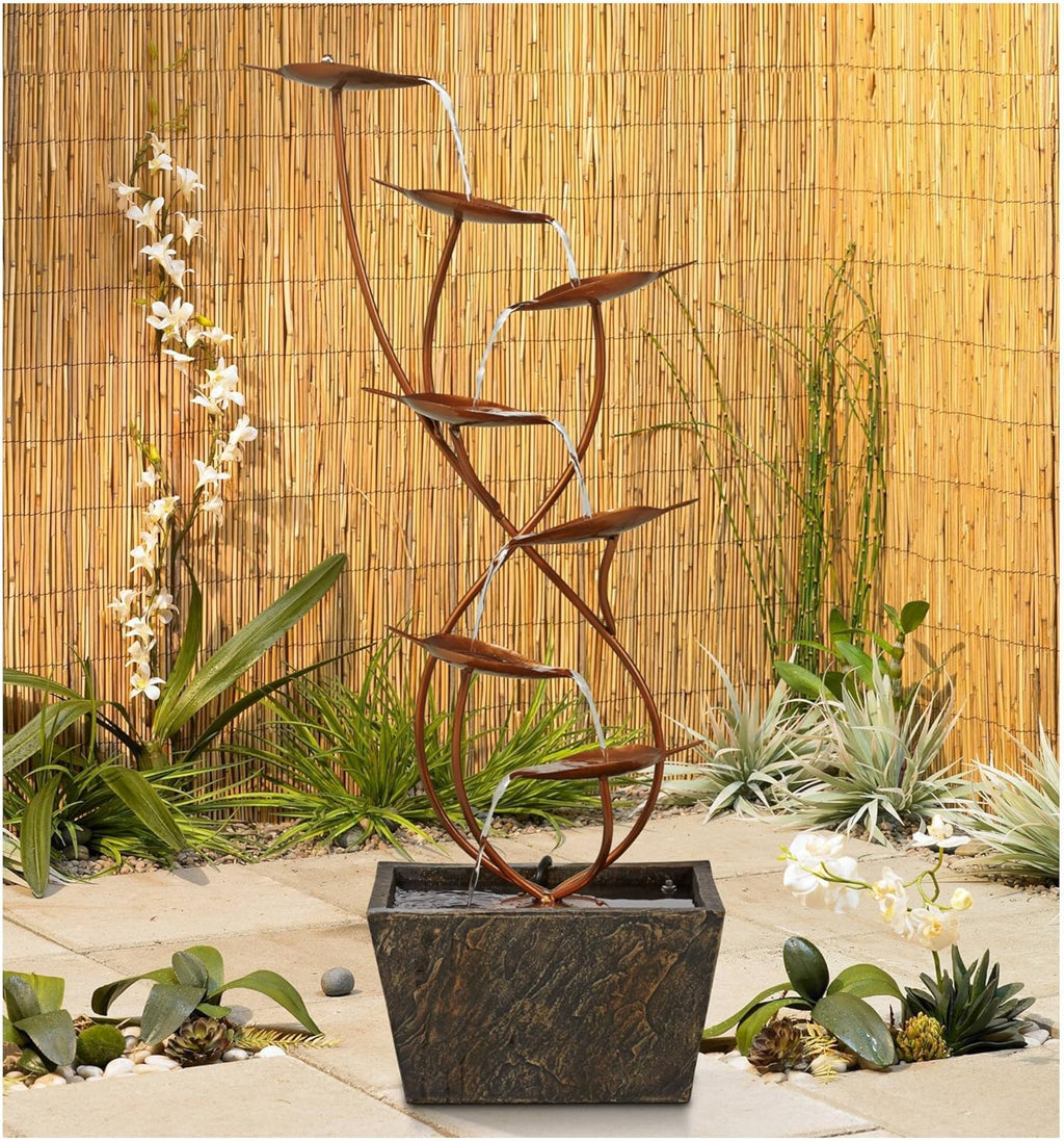 Ashton Curved Leaves 41" High Large Modern Indoor Outdoor Decor Copper Resin Floor Fountain Standing Waterfall Tiered Cascading Water Feature for Outside Garden Patio Yard Backyard - John Timberland
