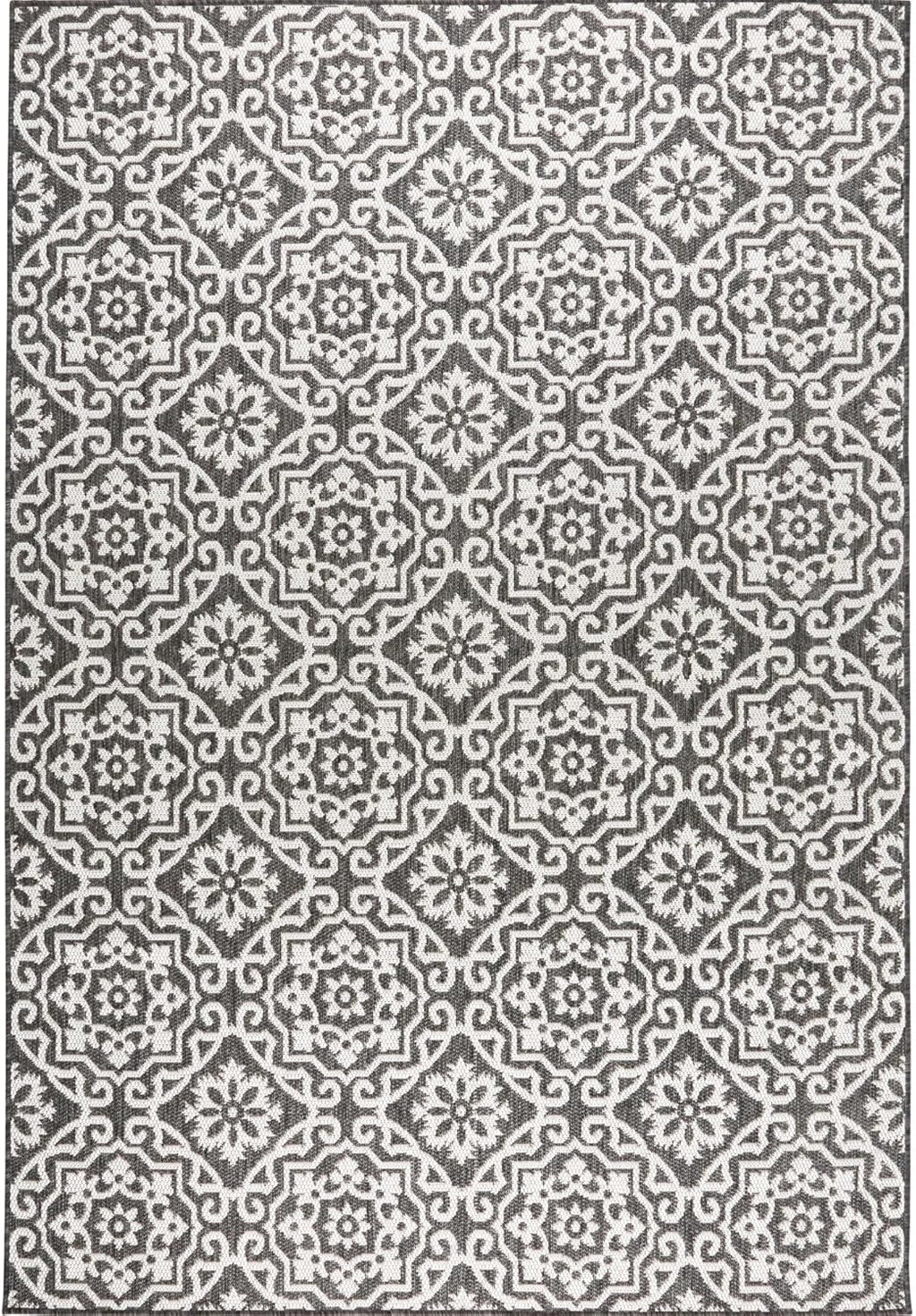 Nicole Miller New York Patio Country Julia Transitional Geometric Indoor/Outdoor Area Rug, Black/Grey, 3'11"x5'2"