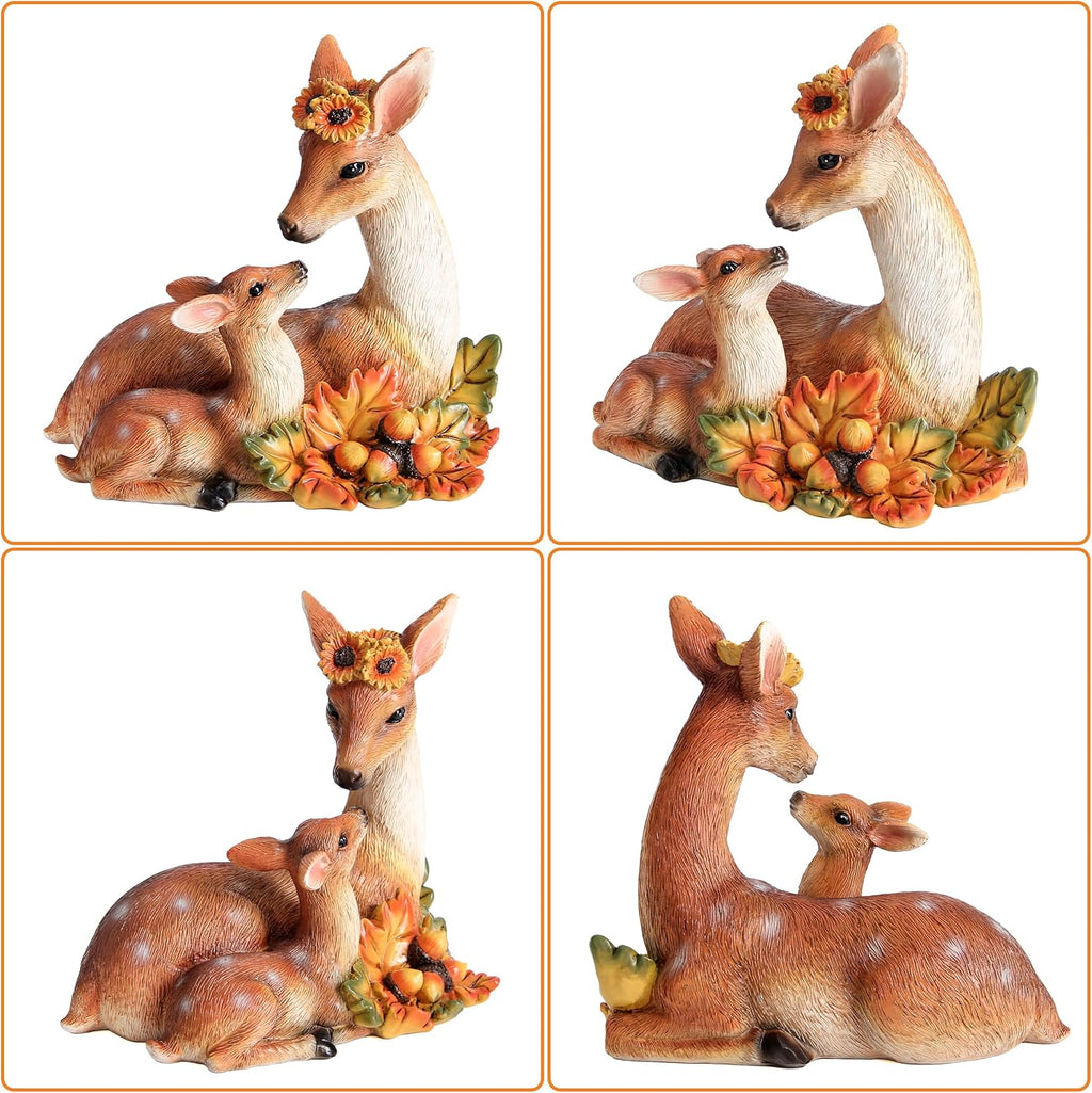 Garden Deer Statue Fall Animals Decor Resin Harvest Mother and Baby Deer Acorn with Maple Leaves Figurines Autumn Thanksgiving Indoor Outdoor Decorations Patio Yard Lawn Ornaments