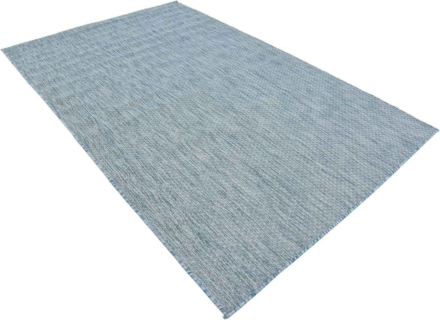 Unique Loom Collection Casual Transitional Solid Heathered Indoor/Outdoor Flatweave Area Rug (5' 3" x 8' Rectangle, Aquamarine/Ivory)
