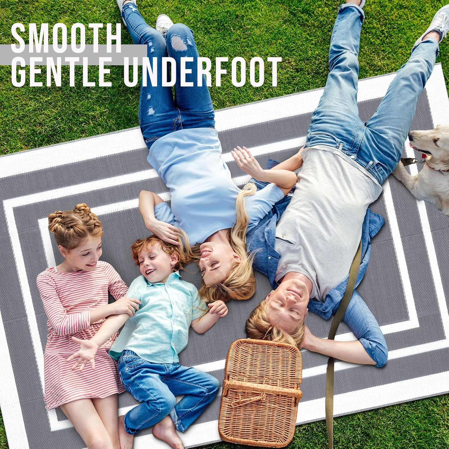 OLANLY Outdoor Rug 5x8 ft Waterproof, Reversible Outdoor Plastic Straw Rug, RV Mat, Indoor Outdoor Carpet Clearance for Patio, Camping, Balcony, Deck, Backyard, Grey & White