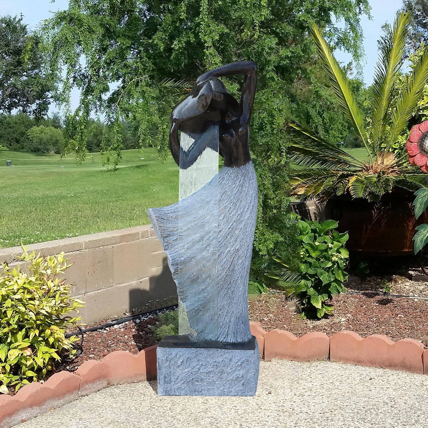 Modern Waterfalling Fountain Outdoor Indoor Zen Garden Water Features in Cast Stone Color for Courtyard/Lawn/Patio/Lobby/Backyard 46" Height