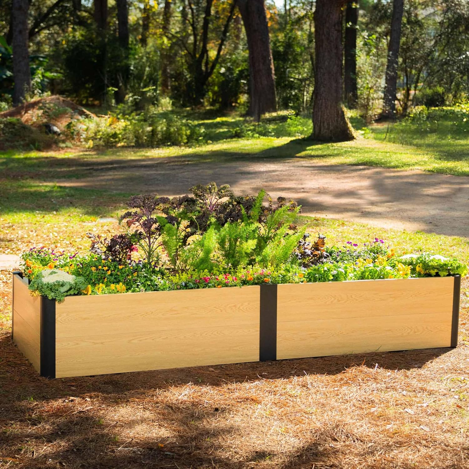 Woodgrain Series Raised Garden Bed, 2' x 8' Outdoor Wooden-Look Metal Planter Box for Gardening Vegetables Flowers Herbs