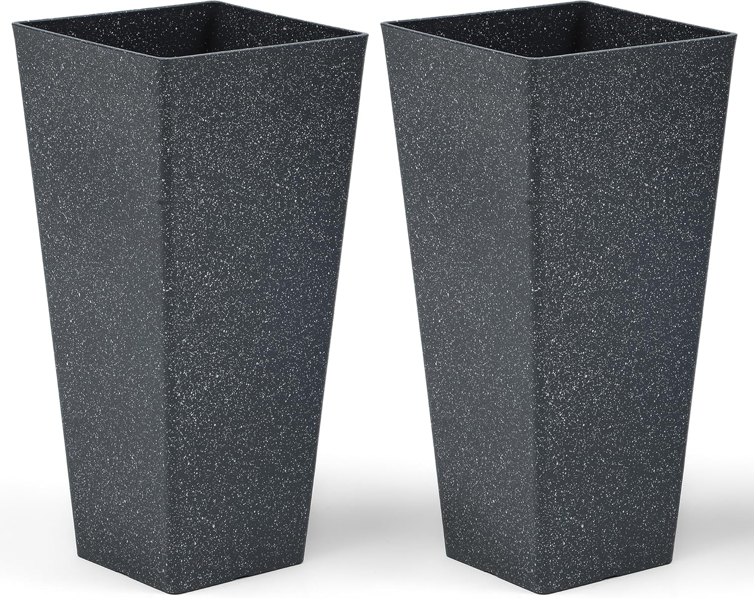 28" Large Tall Square Planters for Outdoor Plants, Set of 2 V-Shaped Planter Box with Black Terrazzo Look, Durable and Weather-Resistant, Ideal or Garden, Patio, Porch or Home use.