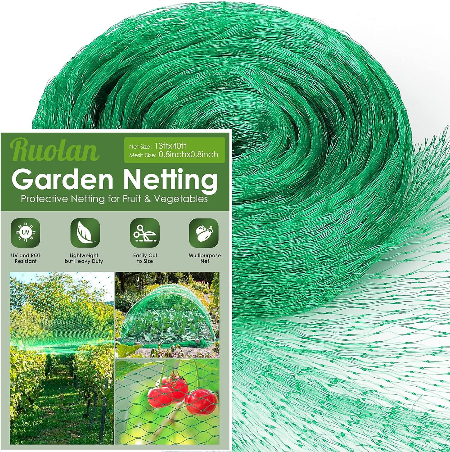 13X40Ft Bird Netting for Garden Protect Vegetable Plants and Fruit Trees,Plastic Trellis Netting for Birds, Deer,Squirrels and Other Animals