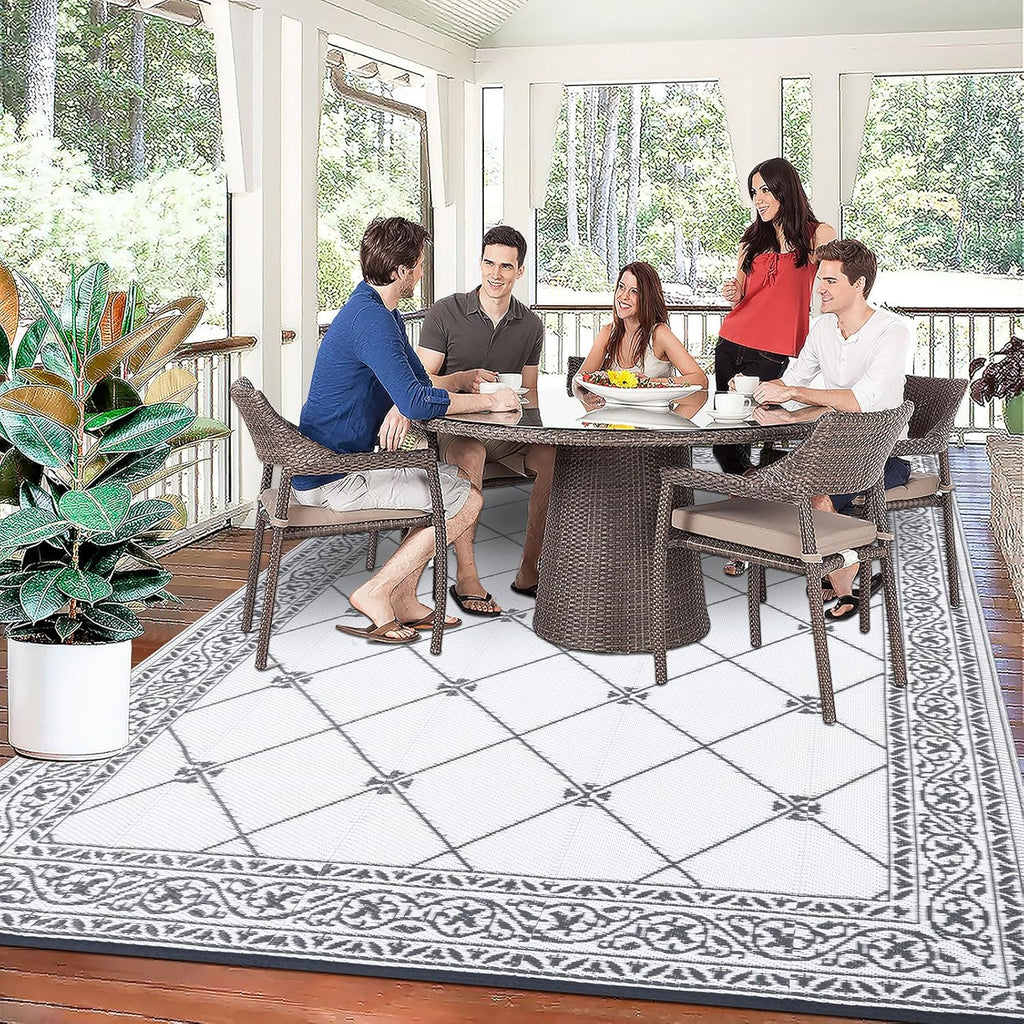 HiiARug Reversible Mats Outdoor Rug 6'x9' for Patio Plastic Straw Patio Rugs Outdoor Rugs Large Floor Mat for Ourdoor Decor,Garden, Patio, Backyard, Deck, Picnic, RV, Camping (Grey)