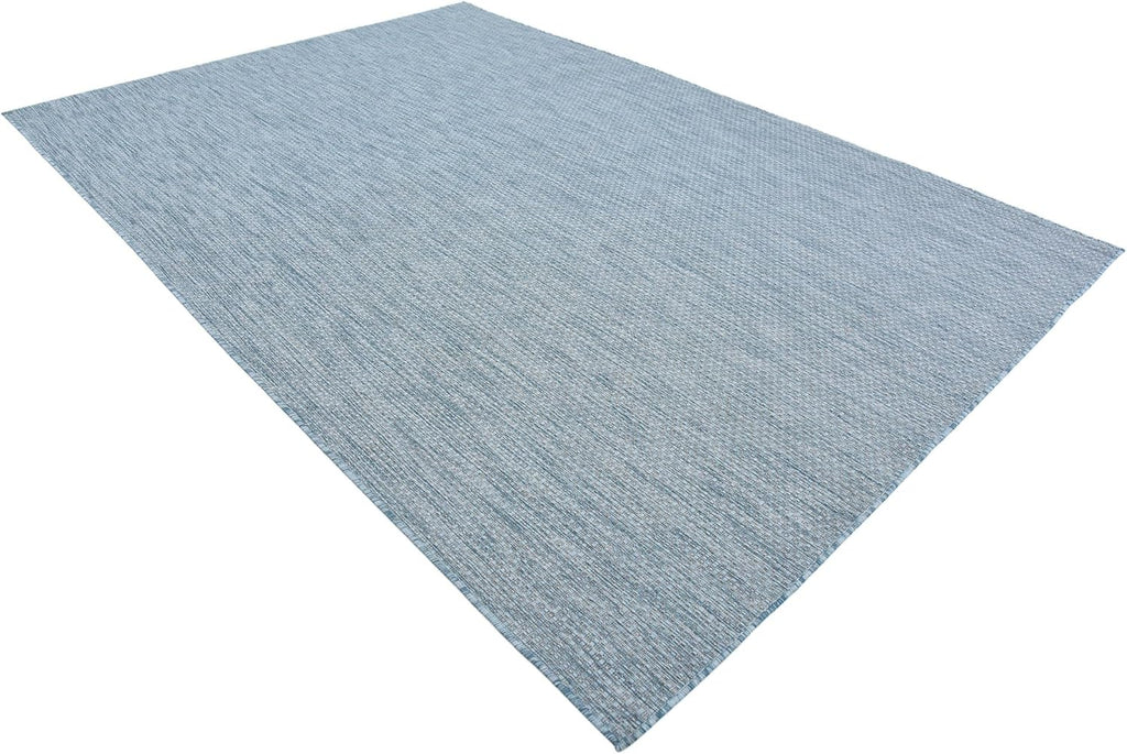 Unique Loom Collection Casual Transitional Solid Heathered Indoor/Outdoor Flatweave Area Rug (7' 1" x 10' Rectangle, Aquamarine/Ivory)