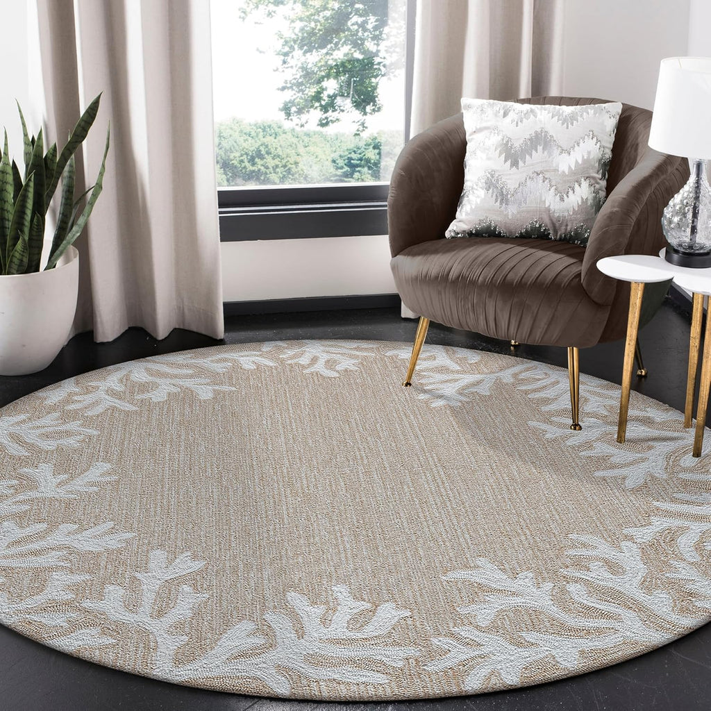 Liora Manne Capri Coastal Coral Border Neutral Indoor/Outdoor Rug, 8' Round