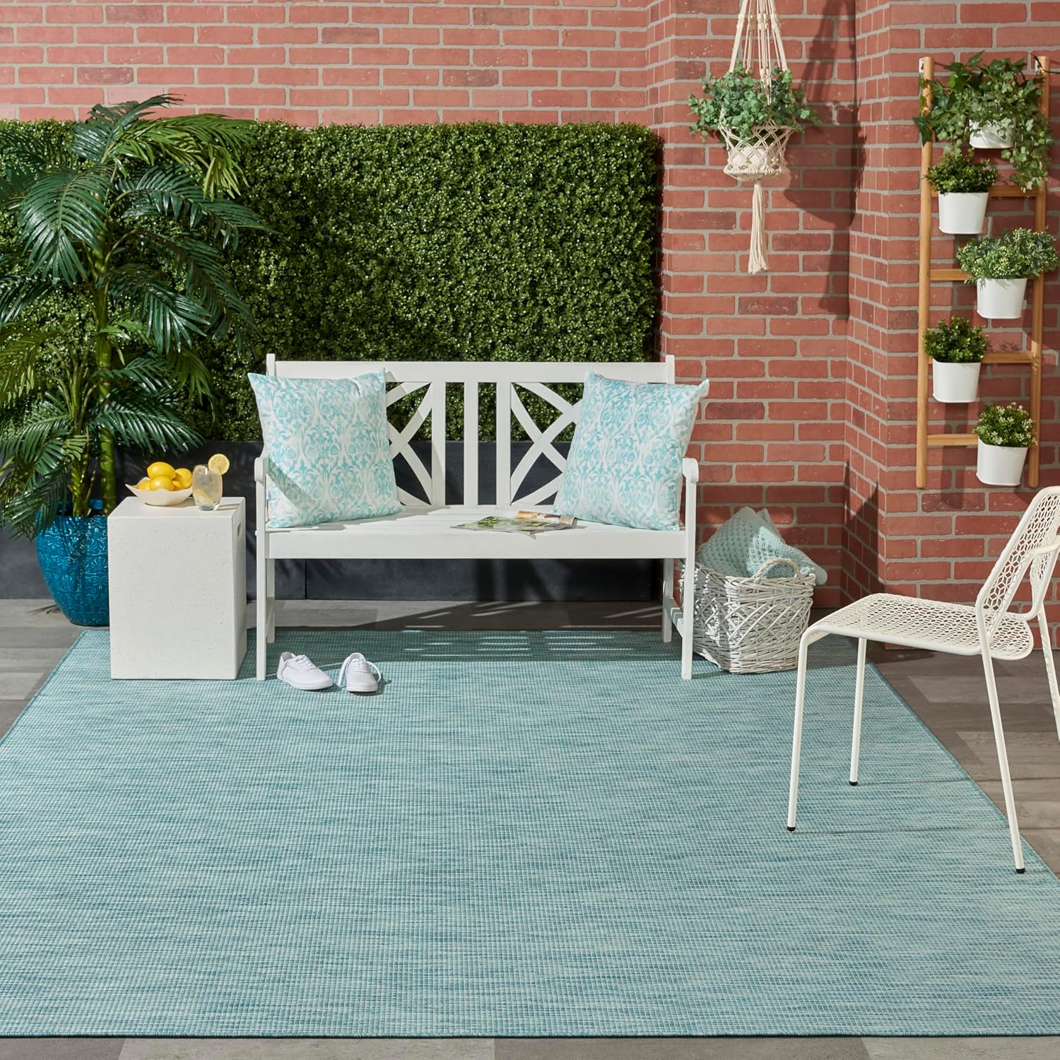 Nourison Positano Indoor-Outdoor Aqua 9' x 12' Area Rug, Easy Cleaning, Non Shedding, Bed Room, Living Room, Dining Room, Backyard, Deck, Patio (9x12)