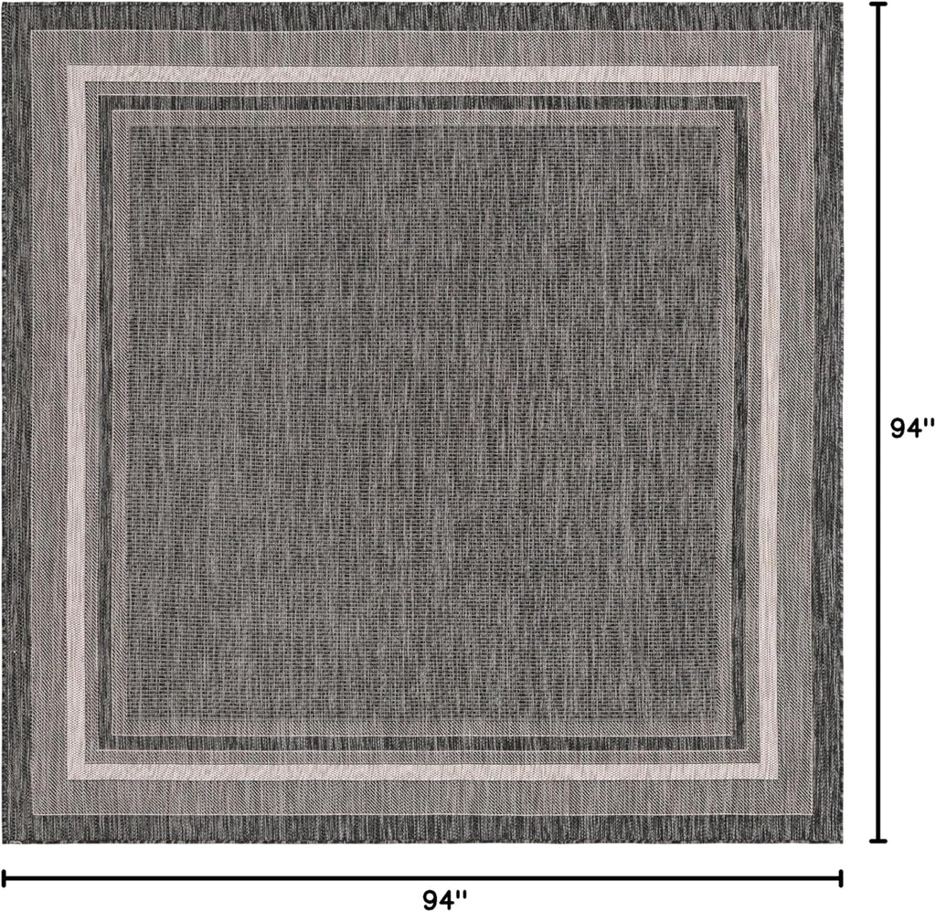 Unique Loom Outdoor Border Collection Area Rug - Soft Border (7' 10" Square, Black/ Ivory)