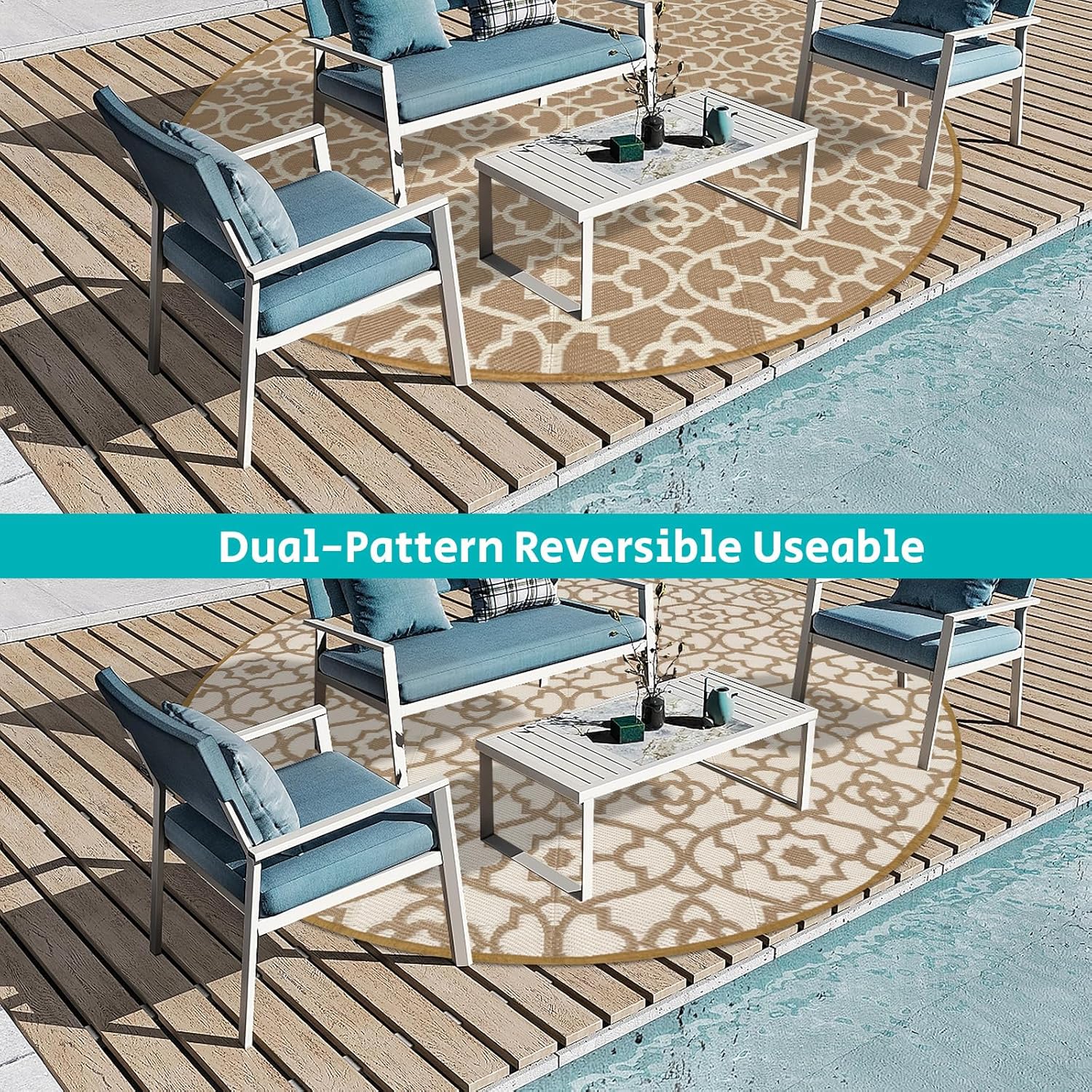 HEBE Outdoor Rug Waterproof 8ft, Plastic Straw Rug Camping Rug, Reversible Outdoor Patio Rugs RV Mat Clearance, Indoor Outside Floor Carpet for Porch,Deck,Camper,Balcony,Backyard