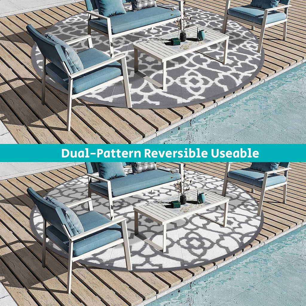 HEBE Outdoor Rug Waterproof 8ft, Plastic Straw Rug Camping Rug, Reversible Outdoor Patio Rugs RV Mat Clearance, Indoor Outside Floor Carpet for Porch,Deck,Camper,Balcony,Backyard