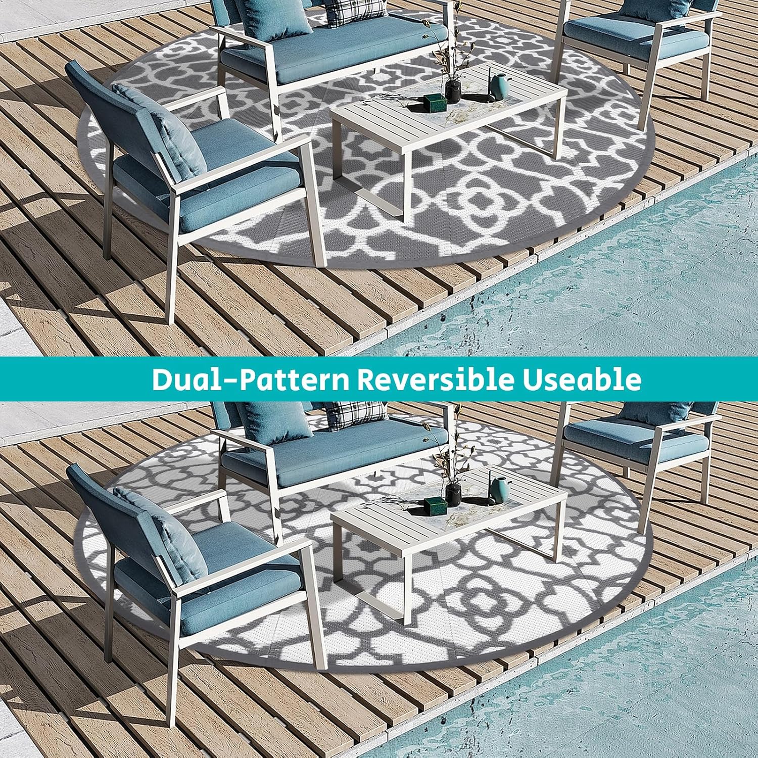 HEBE Outdoor Rug Waterproof 8ft, Plastic Straw Rug Camping Rug, Reversible Outdoor Patio Rugs RV Mat Clearance, Indoor Outside Floor Carpet for Porch,Deck,Camper,Balcony,Backyard