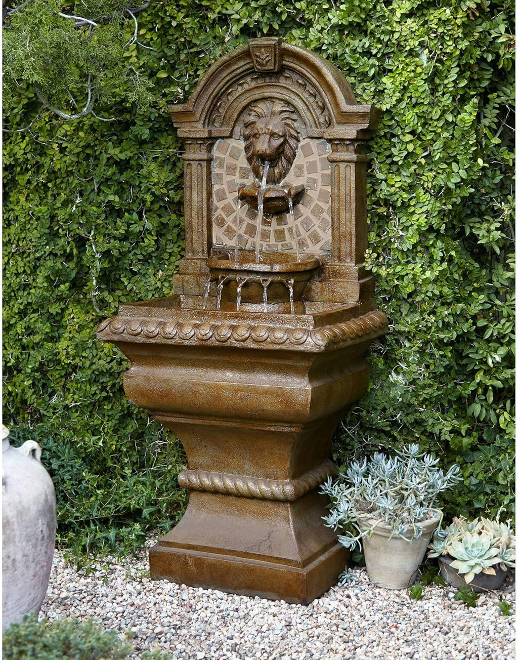 Royal Lions Head 51" High Large Italian Outdoor Decor Faux Stone Floor Fountain with Light Statue Waterfall Standing Tiered Water Feature for Outside Garden Patio Yard Backyard Porch - John Timberland