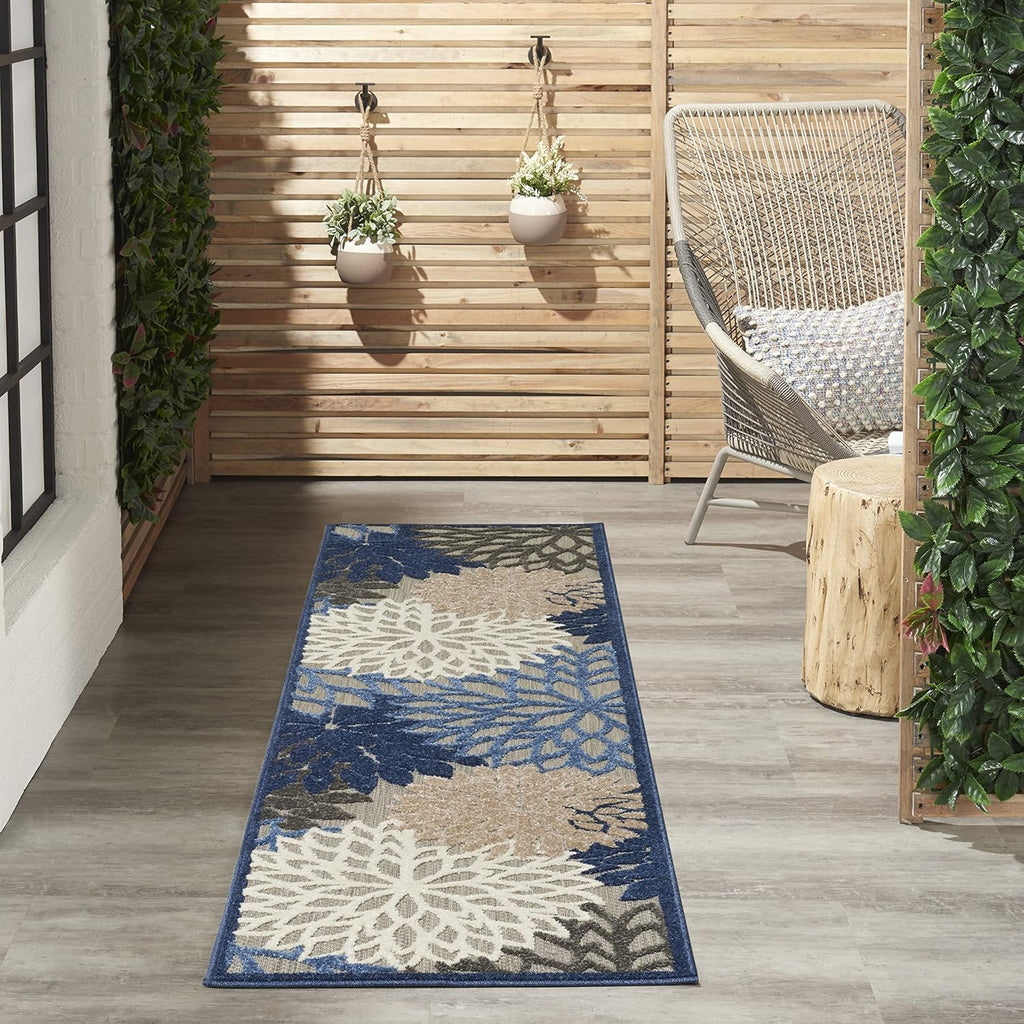 Nourison Aloha Indoor/Outdoor Blue/Multicolor 2'3" x 10' Area Rug, Tropical, Botanical, Easy Cleaning, Non Shedding, Bed Room, Living Room, Dining Room, Deck, Backyard, Patio (2x10)