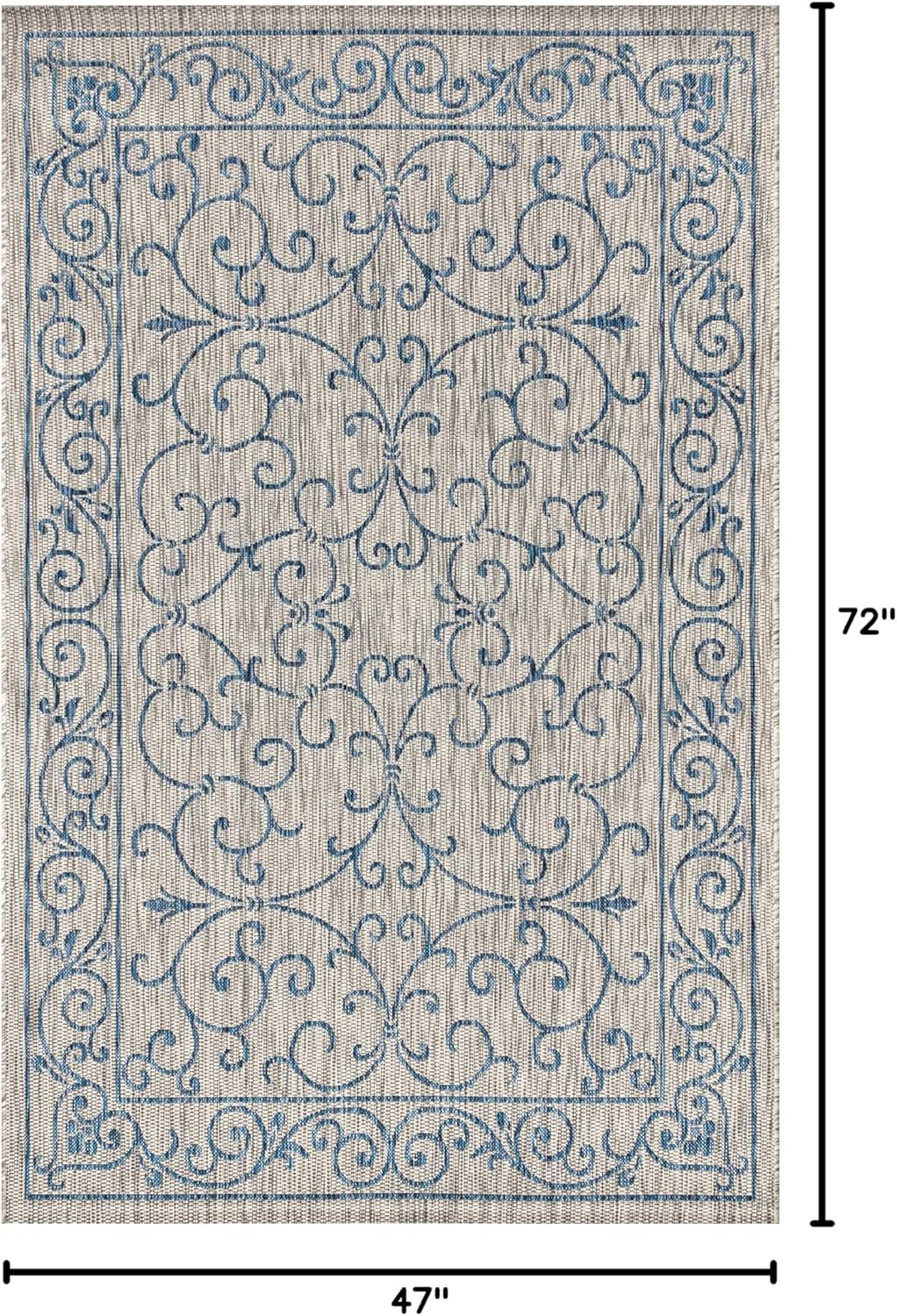 JONATHAN Y SMB106C-4 Charleston Vintage Filigree Textured Weave Indoor/Outdoor Gray/Navy 4 ft. x 6 ft. Area Rug, Classic,Easy-Cleaning,HighTraffic,LivingRoom,Backyard, Non Shedding
