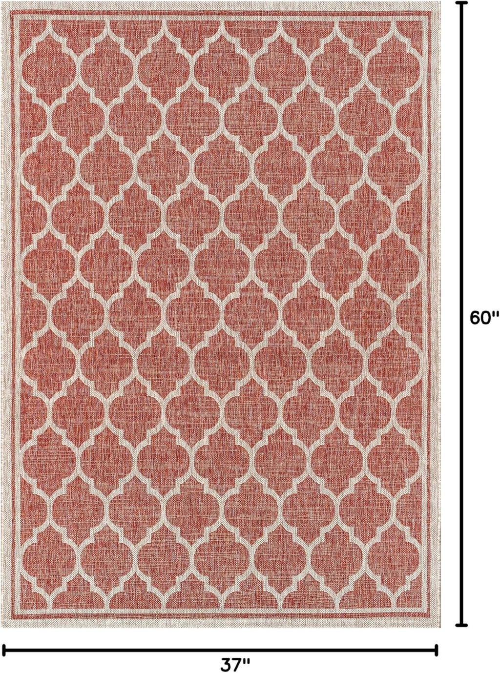 Eyely BMS109C-3 Santa Monica Trebol Moroccan Trellis Textured Weave Indoor/Outdoor Area Rug Coastal;Bohemian, Bedroom, Backyard, Patio, Easy-Cleaning, Non-Shedding, 3 X 5, Red/Beige
