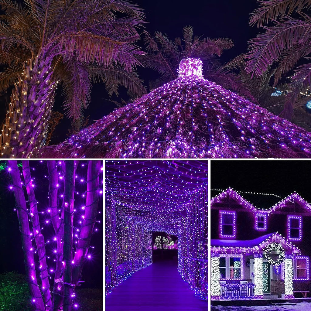 weillsnow 164FT 500 LED Purple Christmas Lights, 8 Modes Waterproof Plug in String Lights for Halloween Christmas Indoor Outdoor Yard Party Wedding Garden Home Decorations (Purple, 164FT)
