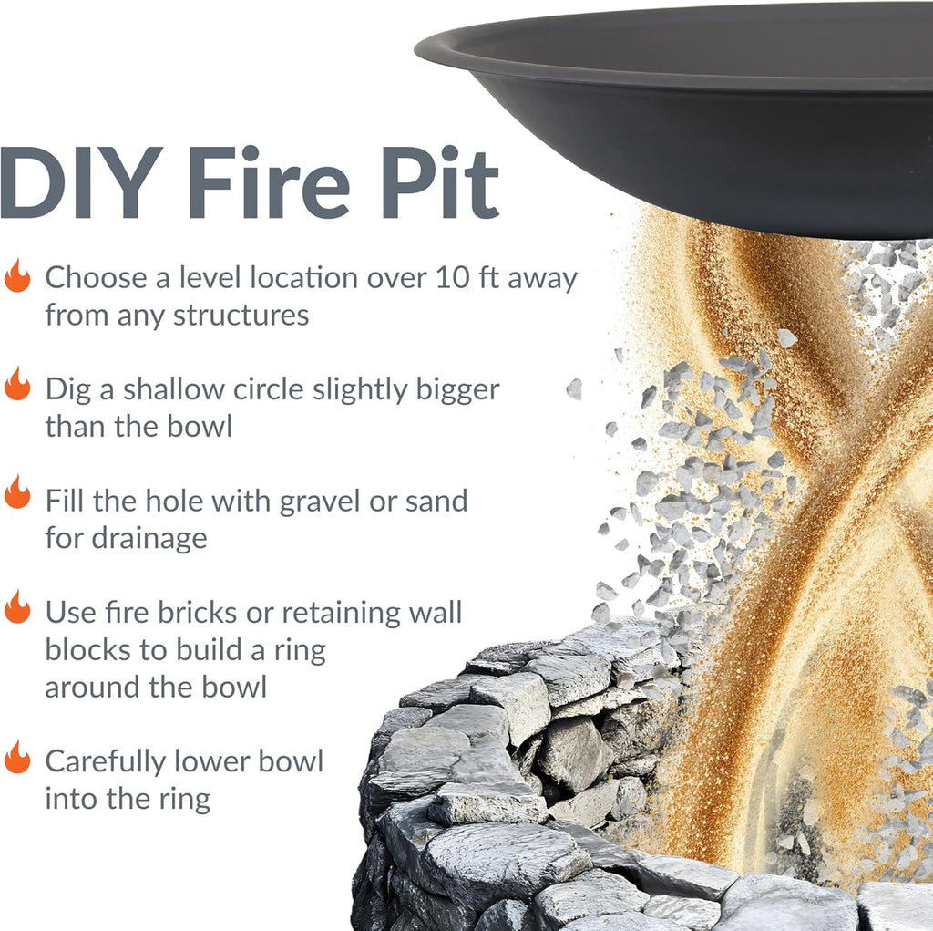 Sunnydaze Outdoor Fire Pit Bowl Replacement Insert for DIY Ring or Existing Stand - Wood-Burning Fire Bowl for Outside - 23-Inch