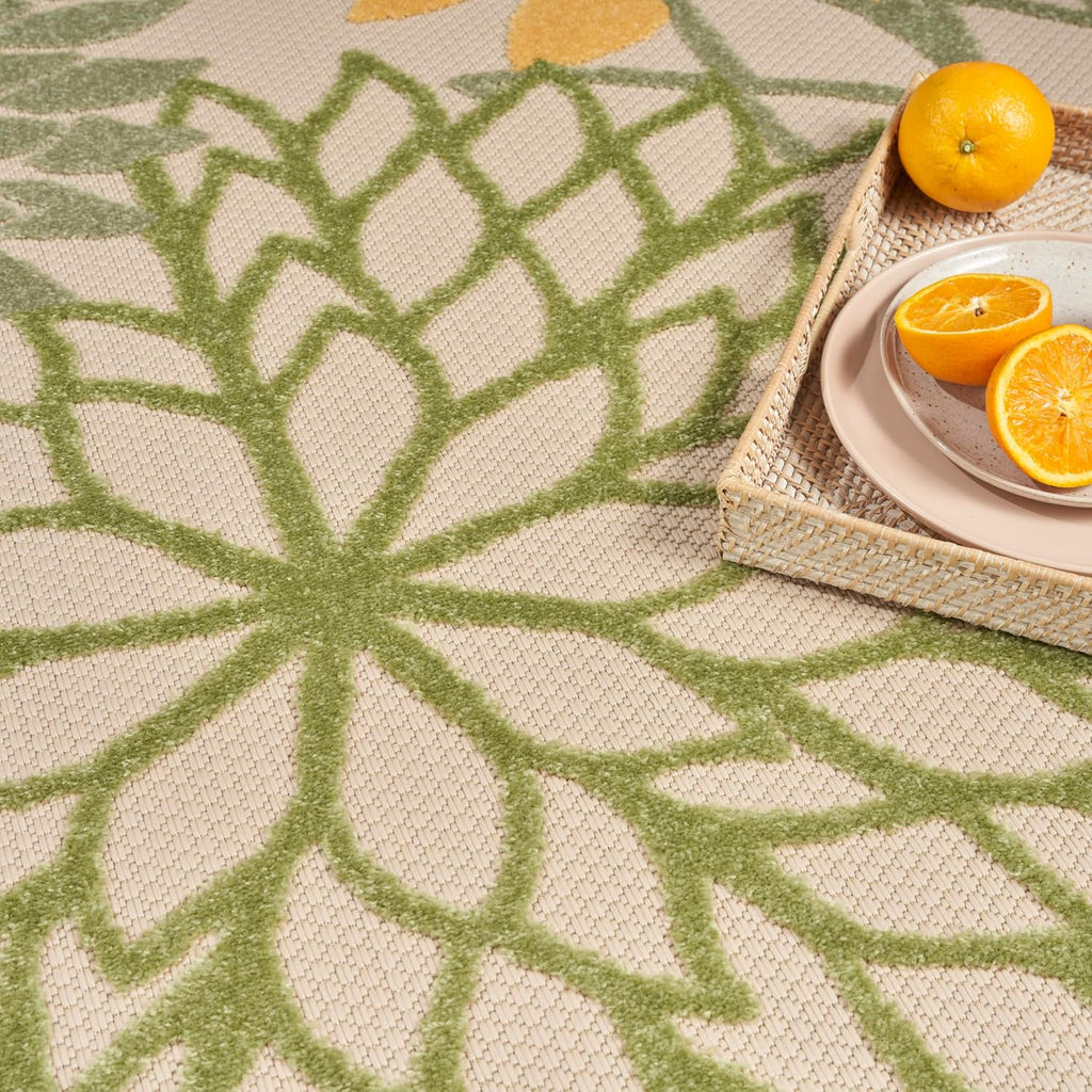 Nourison Home Aloha Tropical Indoor/Outdoor Green Multicolor 6' x 9' Area Rug, Easy Cleaning, Non Shedding, Bed Room, Living Room, Dining Room, Backyard, Deck, Patio (6x9)