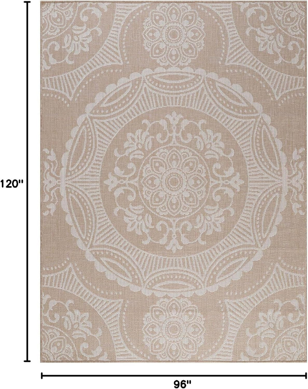 Medallion Outdoor Rug 8x10 Washable Outside Carpet for Indoor Patio Porch Waterproof Easy Cleaning Non Shedding Area Rugs Beige 8 x 10