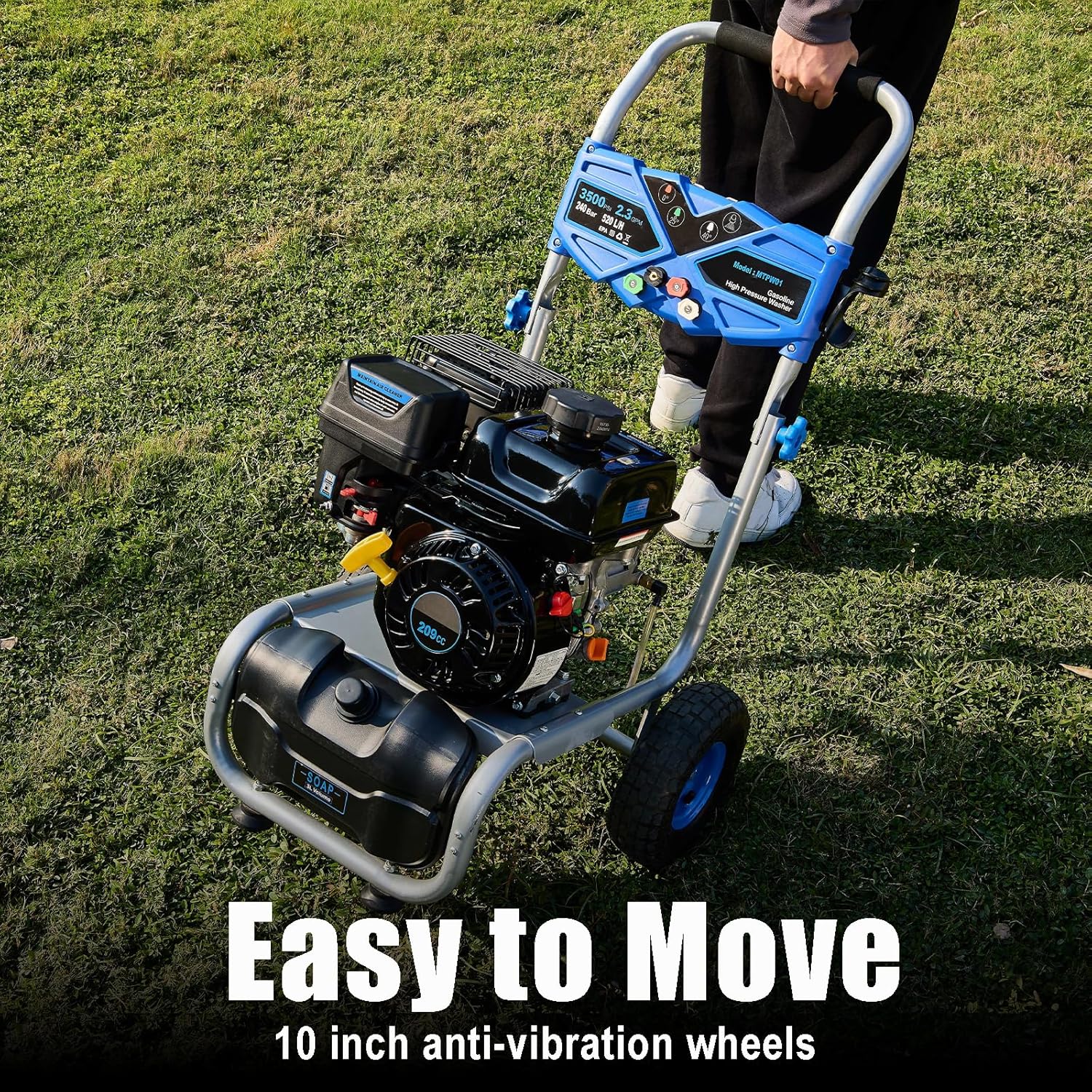 Gas Pressure Washer 3500 PSI, 2.3 GPM Heavy Duty High Power Washer,209CC 7HP Engine with 25Ft Pressure Hose, Axial Aluminum Pump, Soap Tank, 4 Quick Connect Nozzle (Blue)