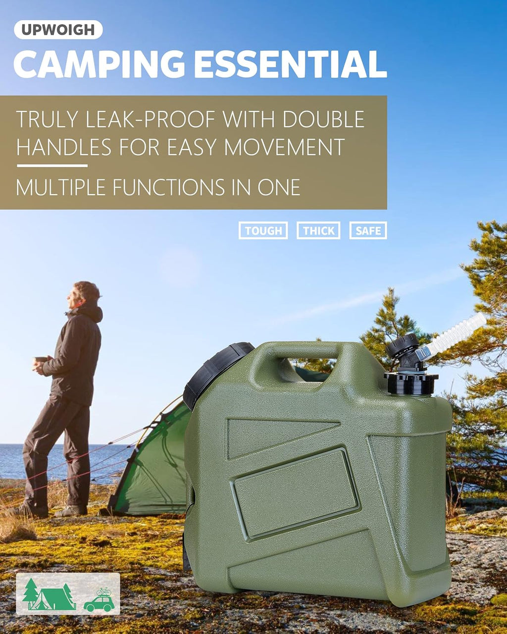 UPWOIGH Camping Water Container, 2.6 Gallon Water Containers Jug, Truly No Leakage Water Storage, Military Green Water Tank,BPA Free Portable Emergency Water Storage for Camping, Hiking