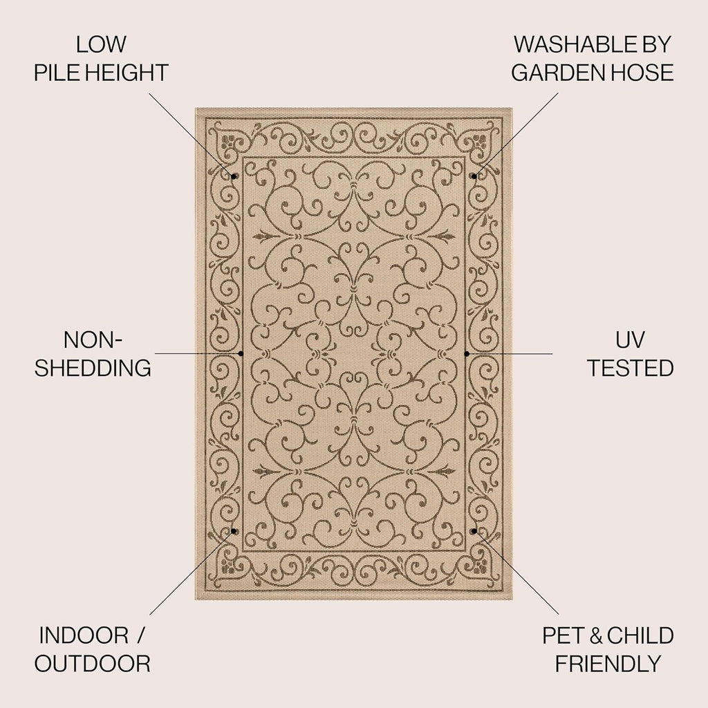 JONATHAN Y SMB106A-3 Charleston Vintage Filigree Textured Weave Indoor/Outdoor Beige/Brown 3 ft. x 5 ft. Area Rug, Classic,Easy-Cleaning,HighTraffic,LivingRoom,Backyard, Non Shedding