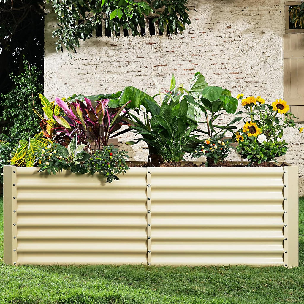 Land Guard 6x3x2ft Galvanized Raised Garden Bed, Planter Boxes Outdoor, Raised Garden Beds Outdoor for Vegetables, Flowers, Herbs, 269 Gallons, Cream Yellow…