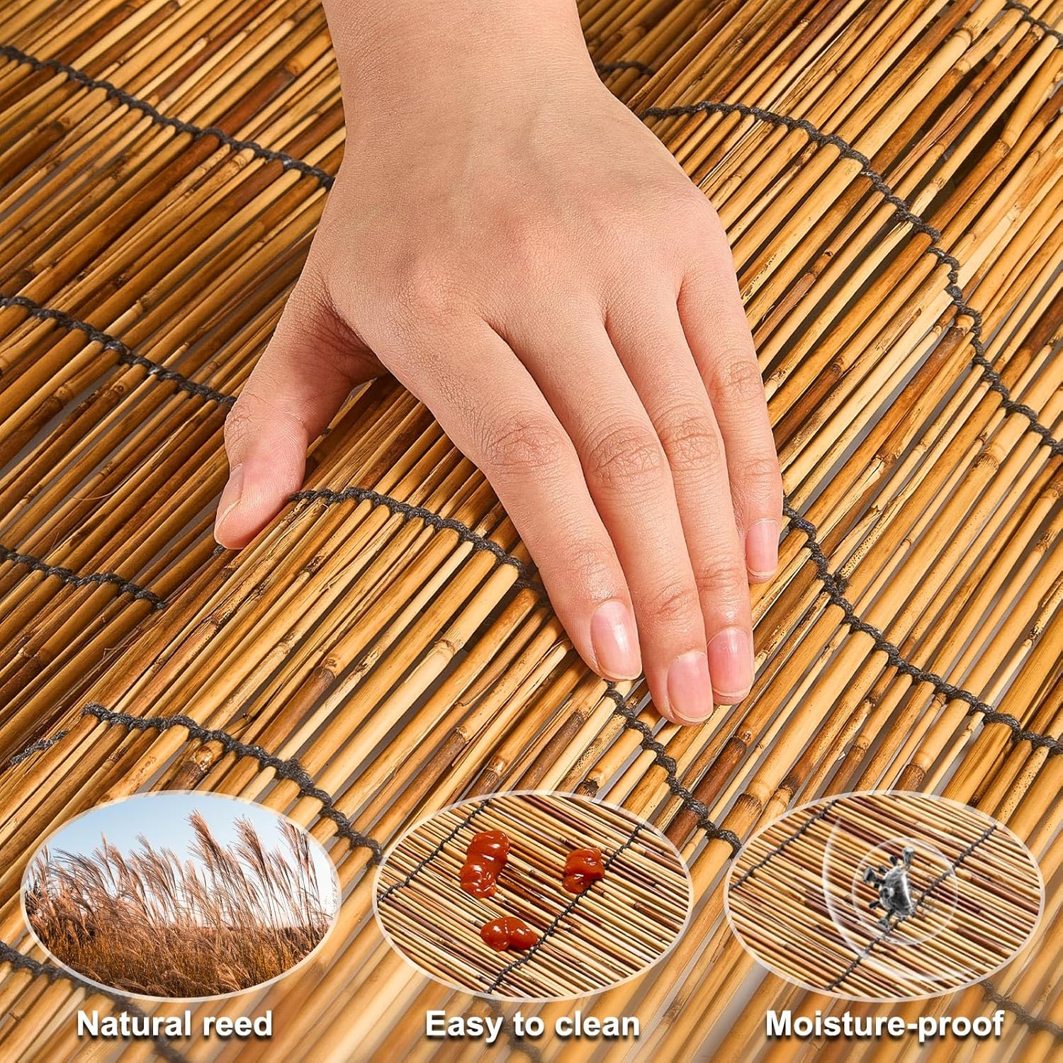 Reed Fencing Rolls,Patio Privacy Screen 5 Feet High,Decorative Bamboo Fence Rolls for Patio Balcony Garden Backyard Outdoor,5x16FT