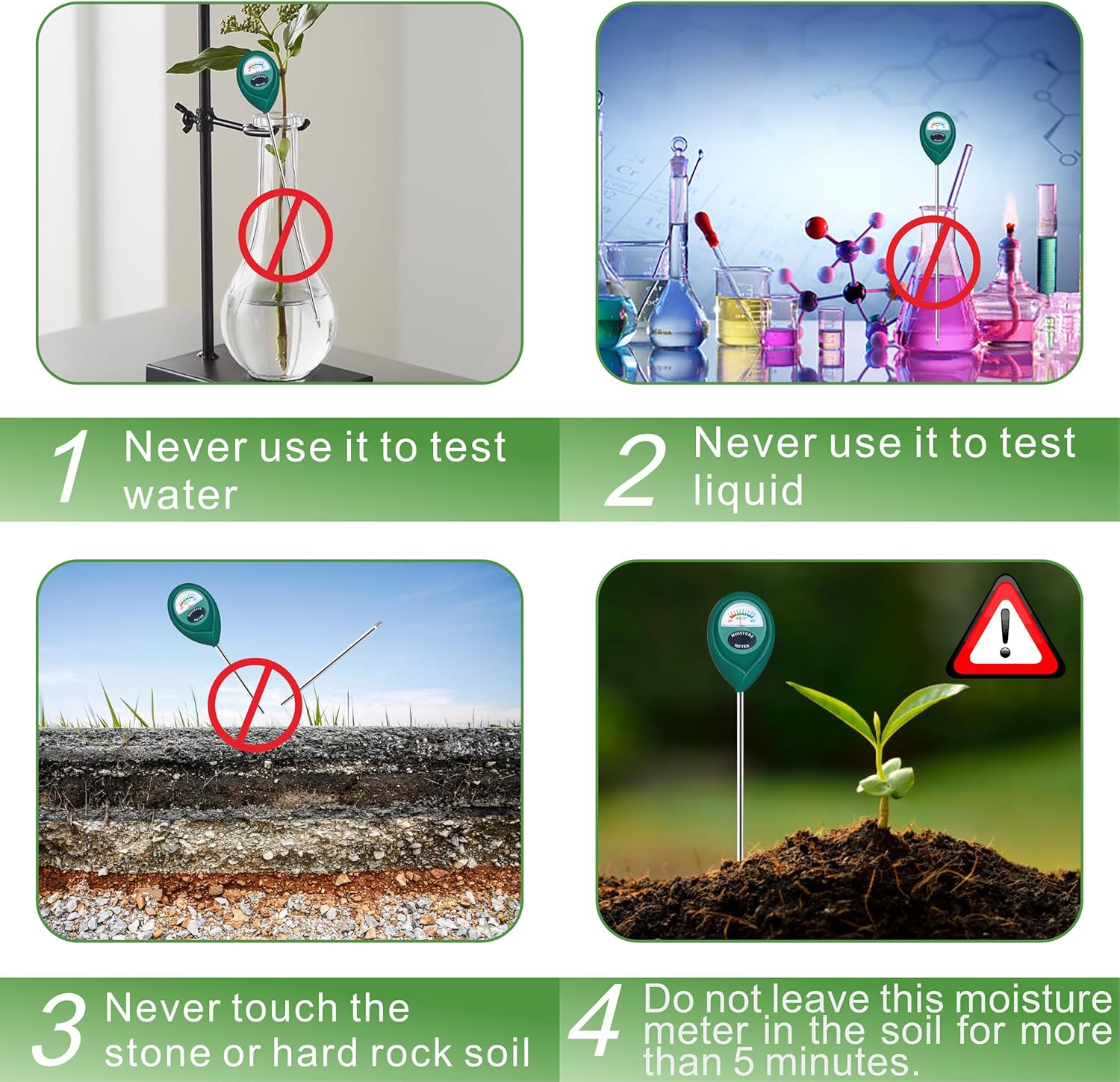 XLUX Long Probe Deep Use Soil Moisture Meter Sensor, Water Monitor Indicator, Hygrometer for Outdoor Indoor Large Pot Plants, Flower, Gardening, Farming, 2 Pack