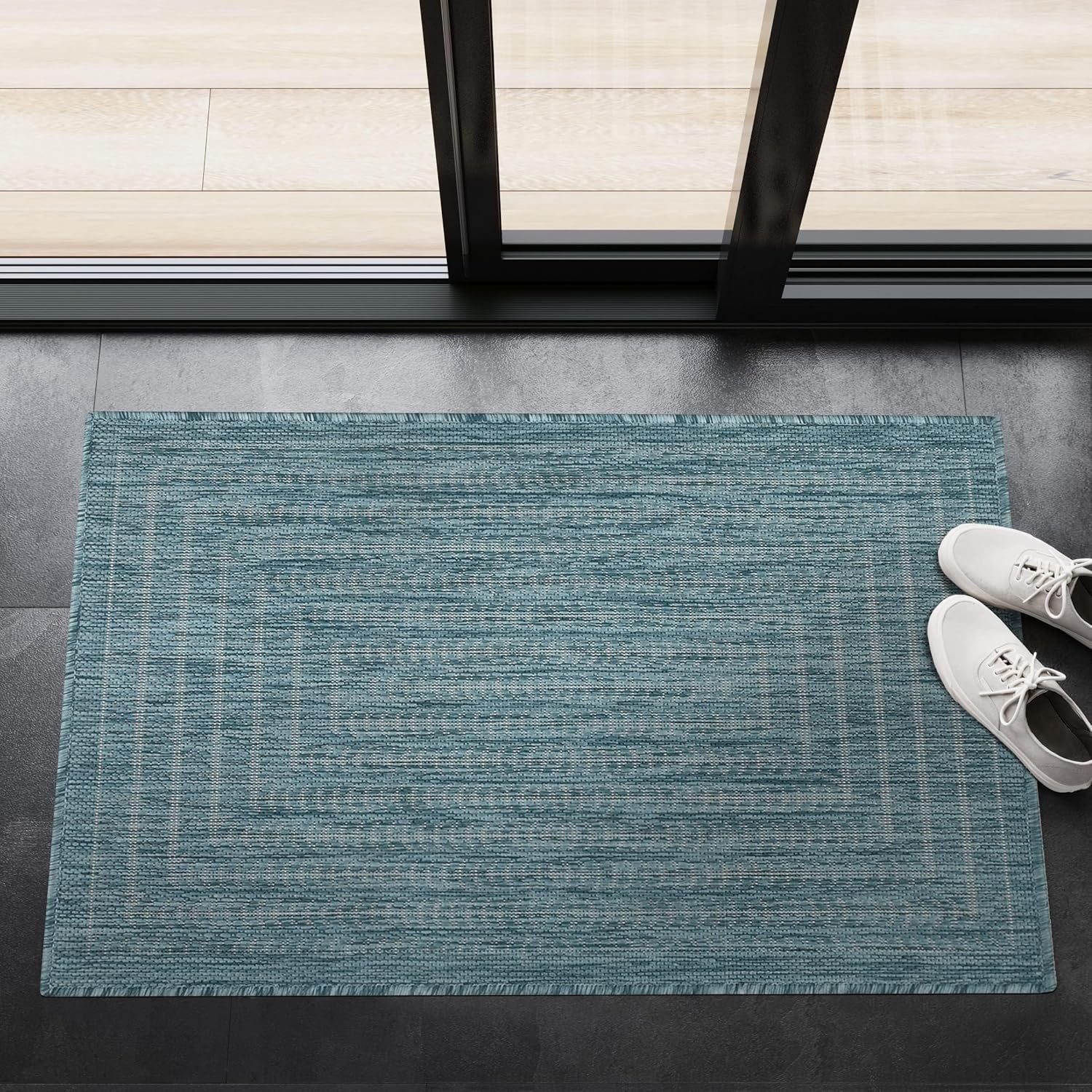 Adiva Rugs Outdoor Indoor Area Rug, Weather Resistant, Easy to Clean, Stain Resistant Floor Mat for Dining Room, Backyard, Deck, Patio (Aqua Weiss, 2' x 3')