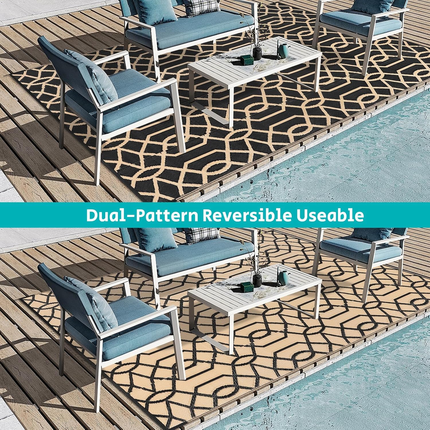 HEBE Outdoor Rug Waterproof 6x9, Reversible Plastic Straw Rug RV Camping Rug, Indoor Outdoor Patio Mat Clearance, Outside Carpet for Porch,Deck,Camper,Balcony,Backyard,Picnic